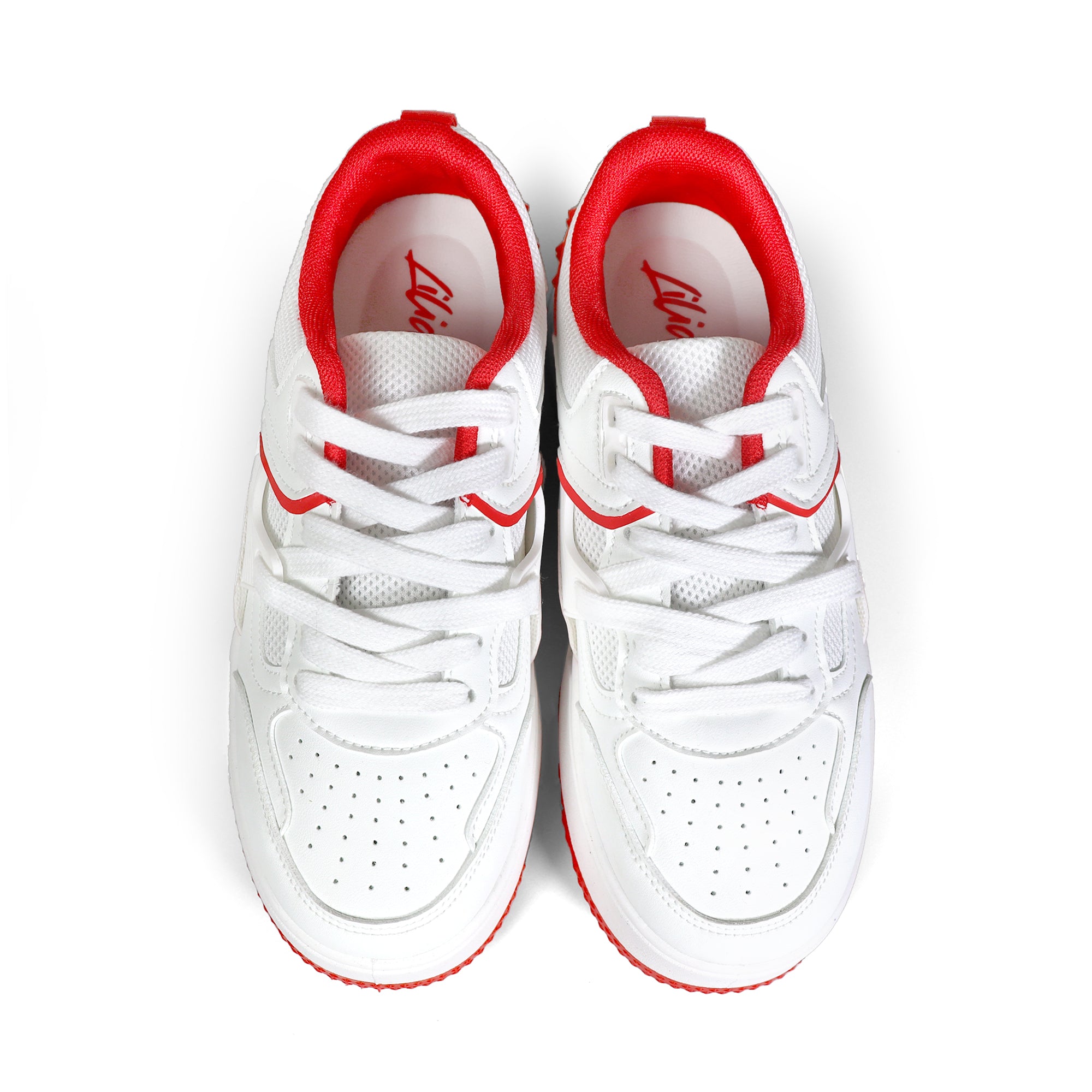LANDA-3 CLASSIC WHITE SNEAKER SPIKE DETAIL W/ THICK PLATFORM RED