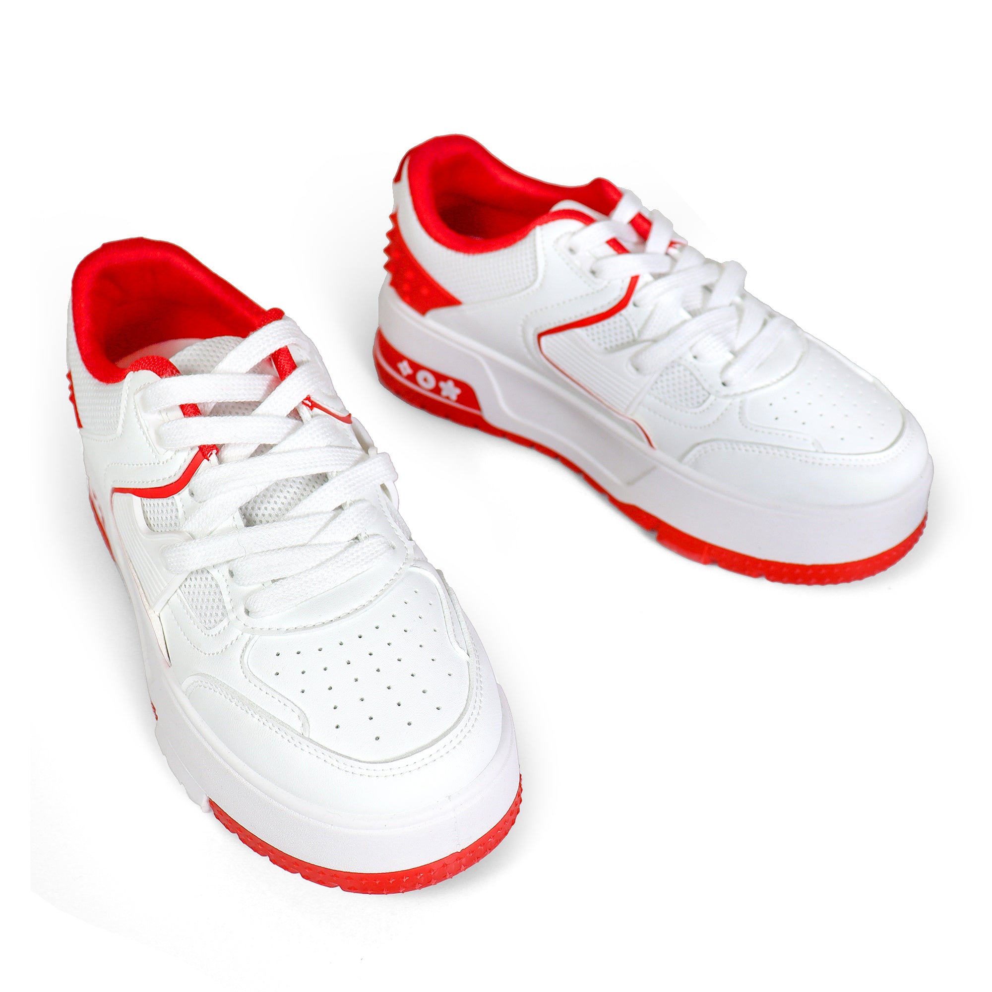 LANDA-3 CLASSIC WHITE SNEAKER SPIKE DETAIL W/ THICK PLATFORM RED