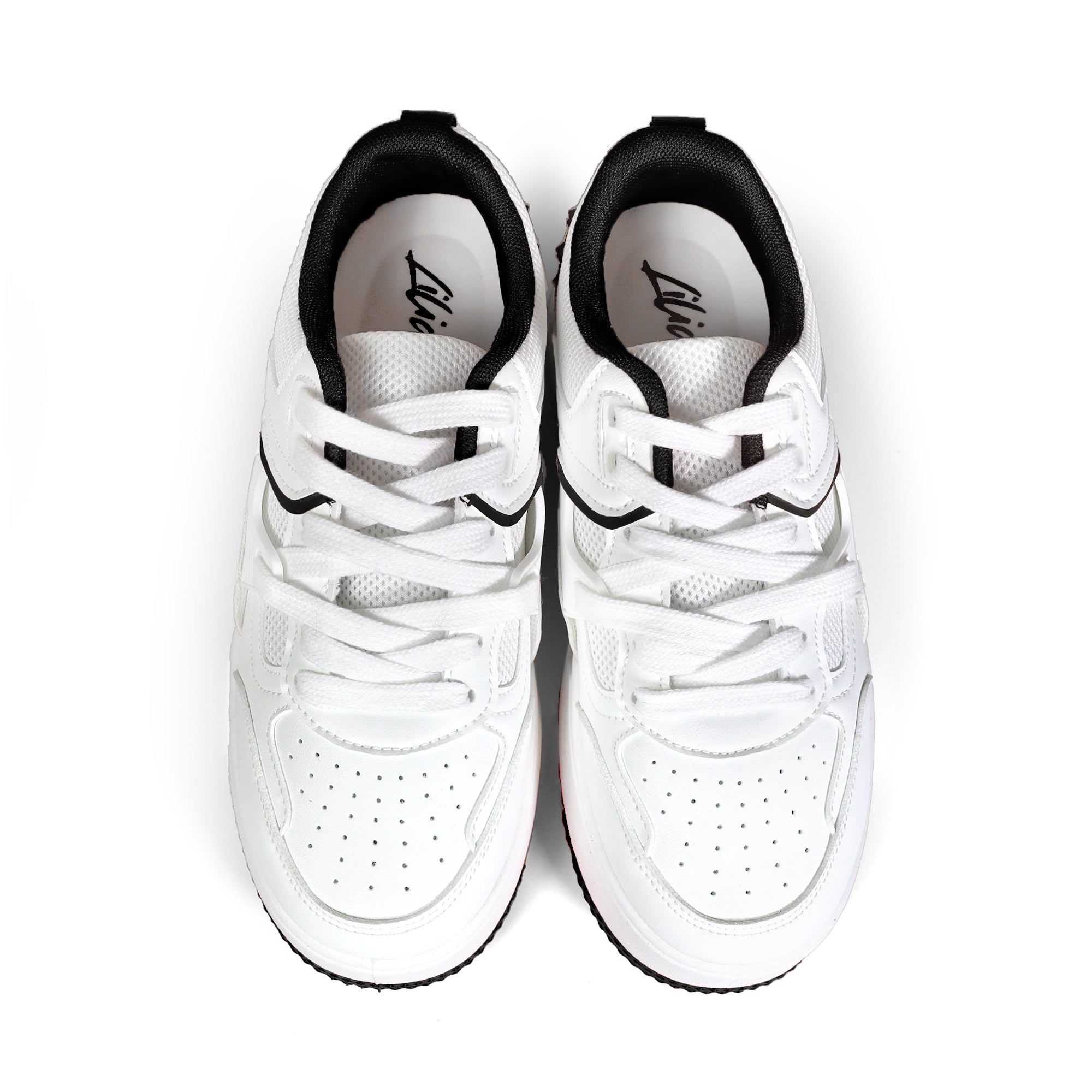 LANDA-3 CLASSIC WHITE SNEAKER SPIKE DETAIL W/ THICK PLATFORM WHITE/BLACK