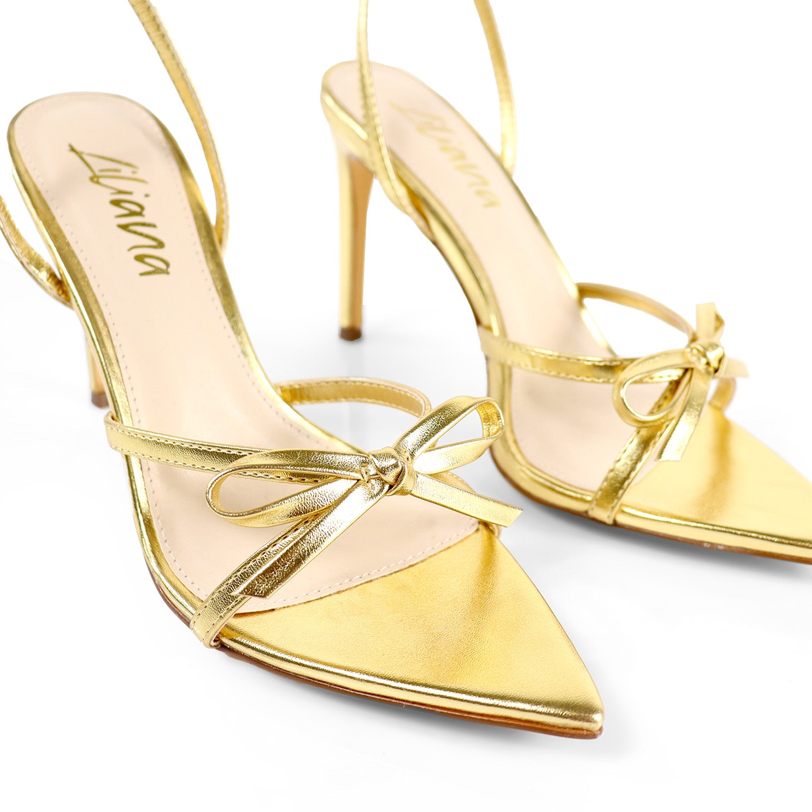 LAUCIA-30 POINTED TOE KNOT W/ STILETTO HEEL GOLD