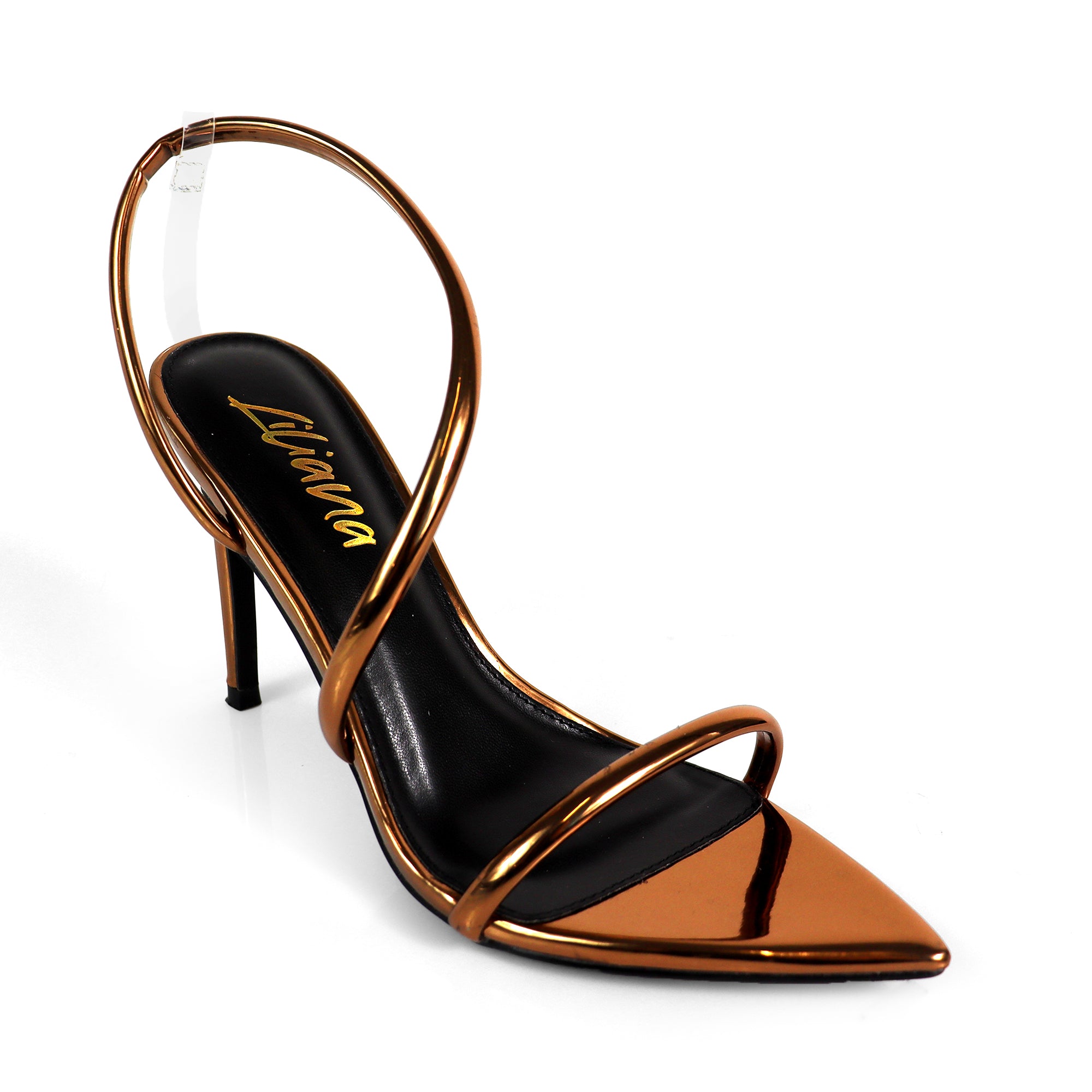 LAUCIA-38 POINTY OPEN TOE ANKLE STRAP W/ STILETTO HEEL BRONZE