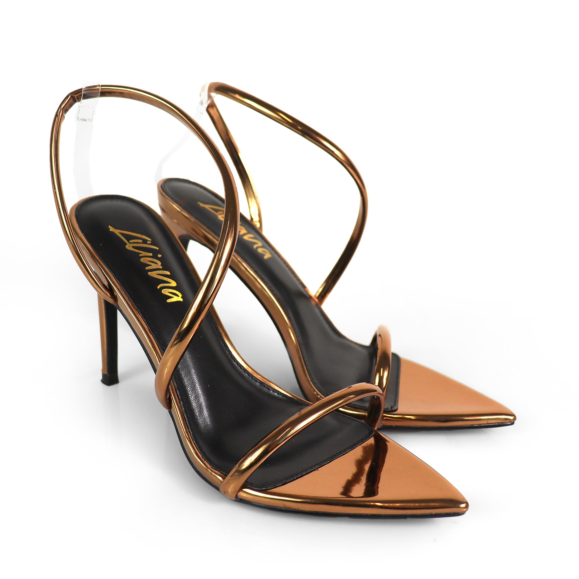 LAUCIA-38 POINTY OPEN TOE ANKLE STRAP W/ STILETTO HEEL BRONZE