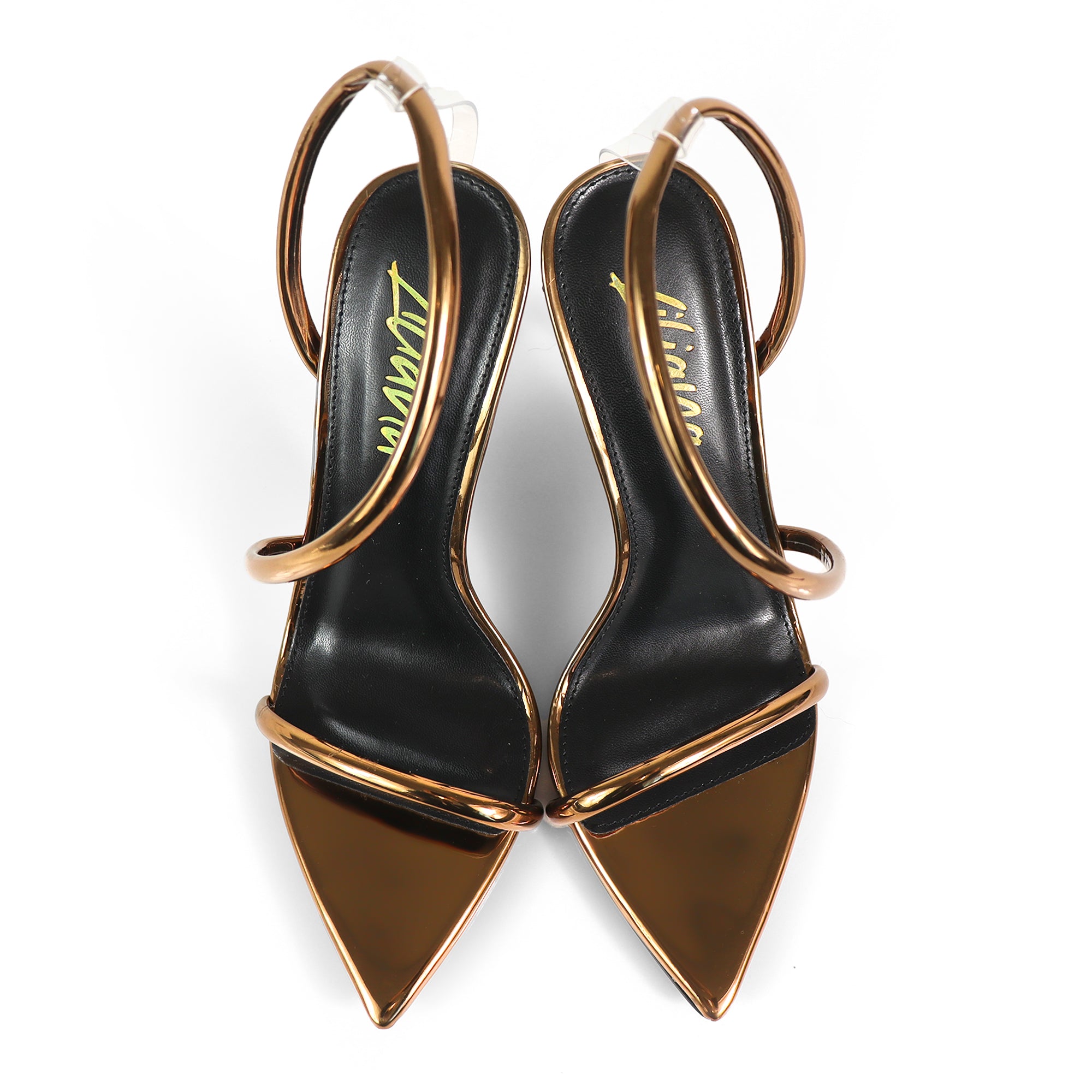 LAUCIA-38 POINTY OPEN TOE ANKLE STRAP W/ STILETTO HEEL BRONZE