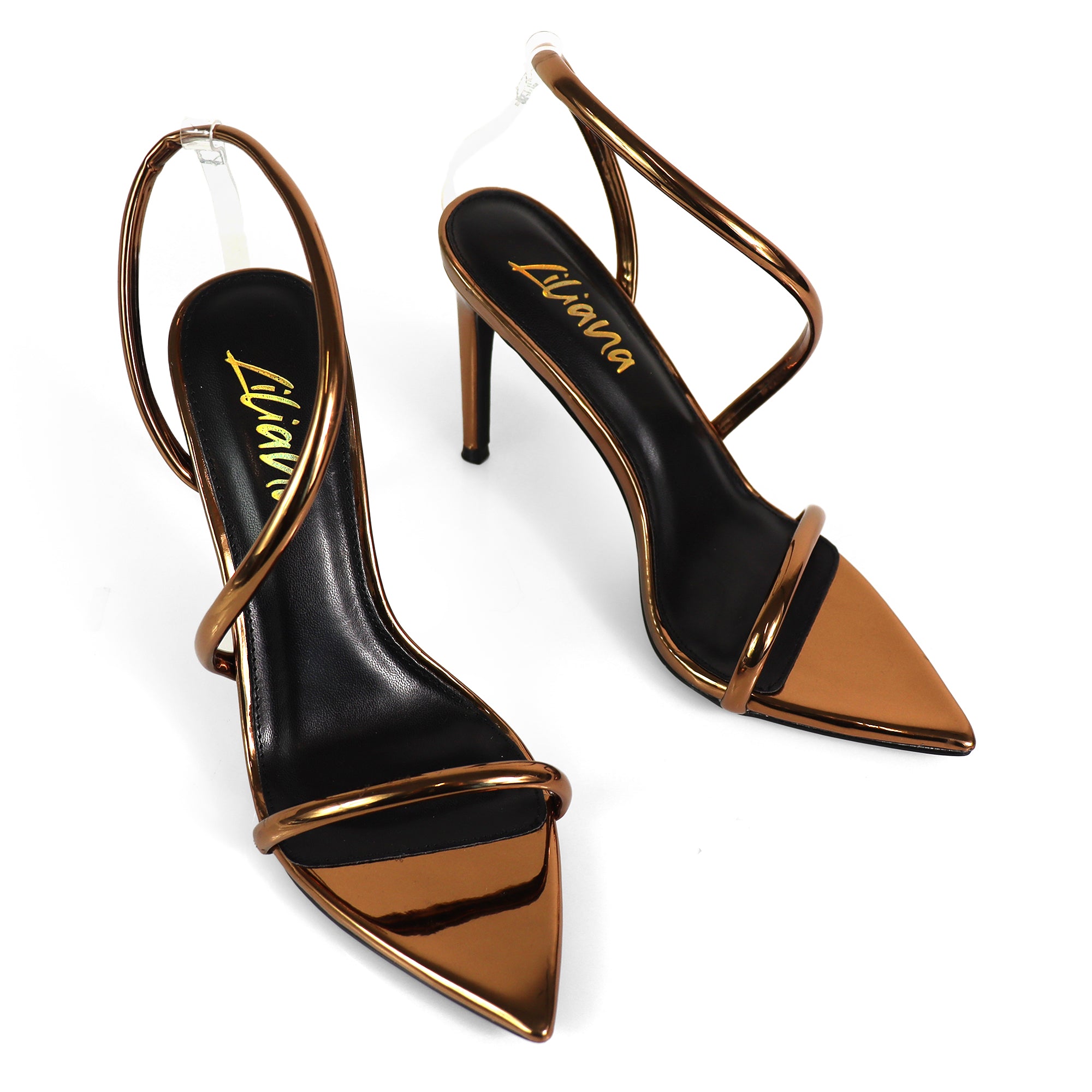 LAUCIA-38 POINTY OPEN TOE ANKLE STRAP W/ STILETTO HEEL BRONZE