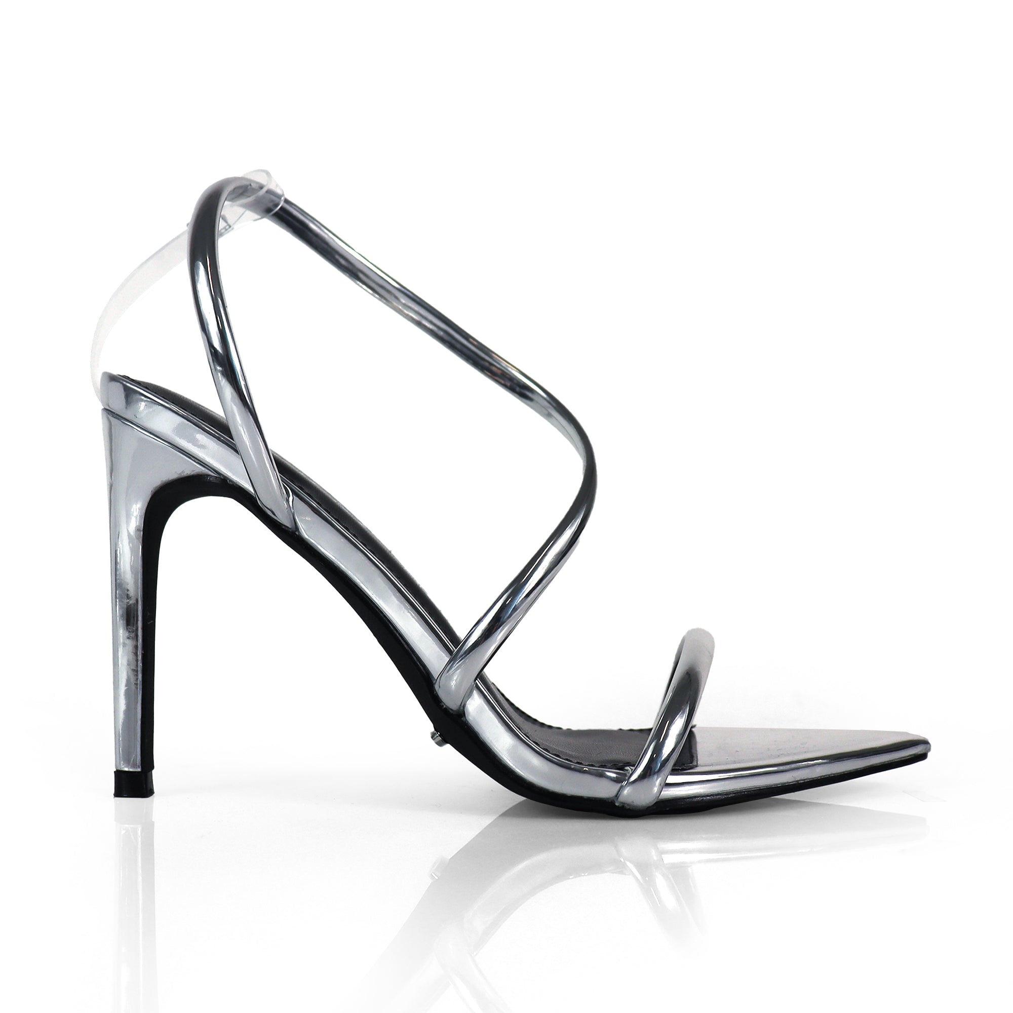 LAUCIA-38 POINTY OPEN TOE ANKLE STRAP W/ STILETTO HEEL SILVER