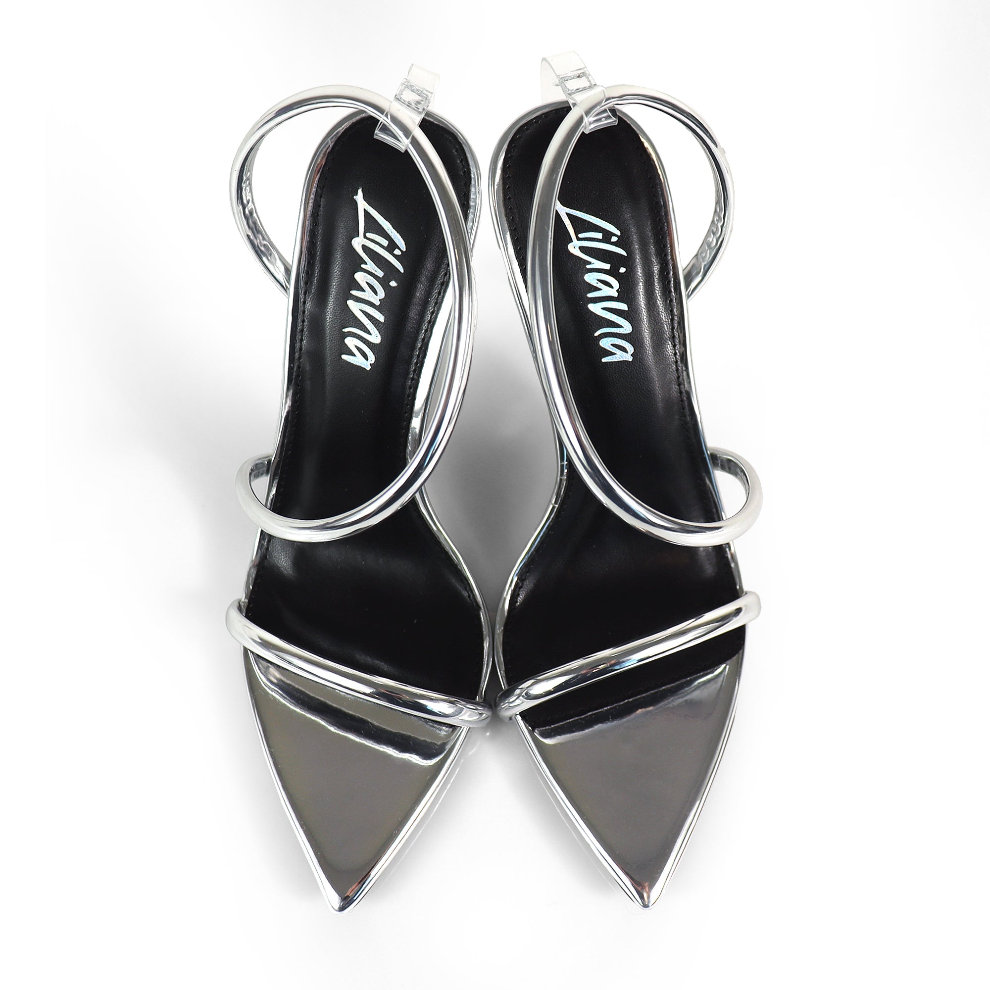 LAUCIA-38 POINTY OPEN TOE ANKLE STRAP W/ STILETTO HEEL SILVER