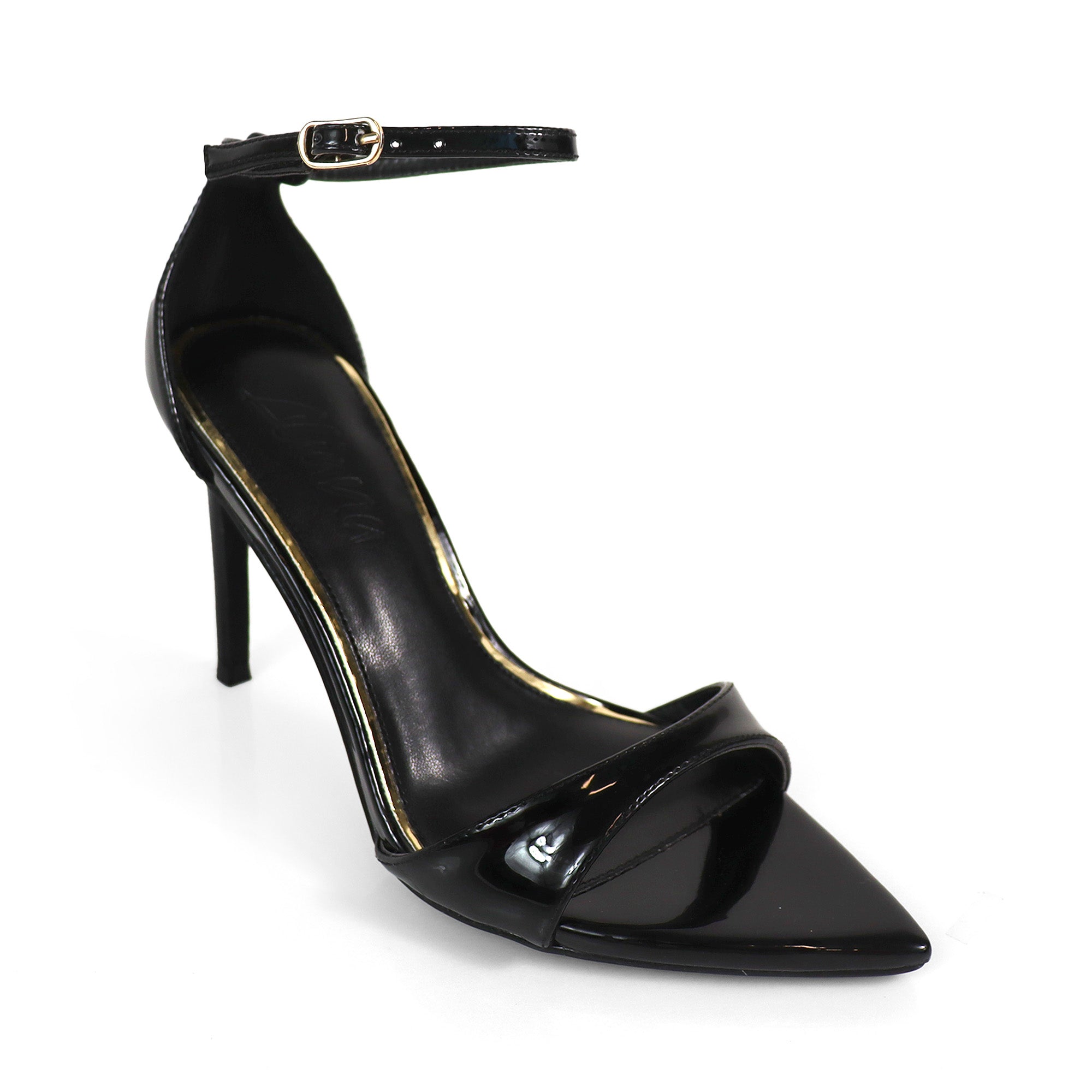 LAUCIA-41 POINTED TOE ANKLE STRAP W/ STILETTO HEEL BLACK