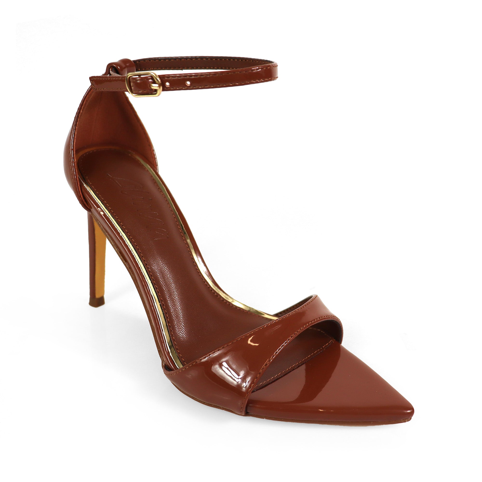 LAUCIA-41 POINTED TOE ANKLE STRAP W/ STILETTO HEEL BROWN