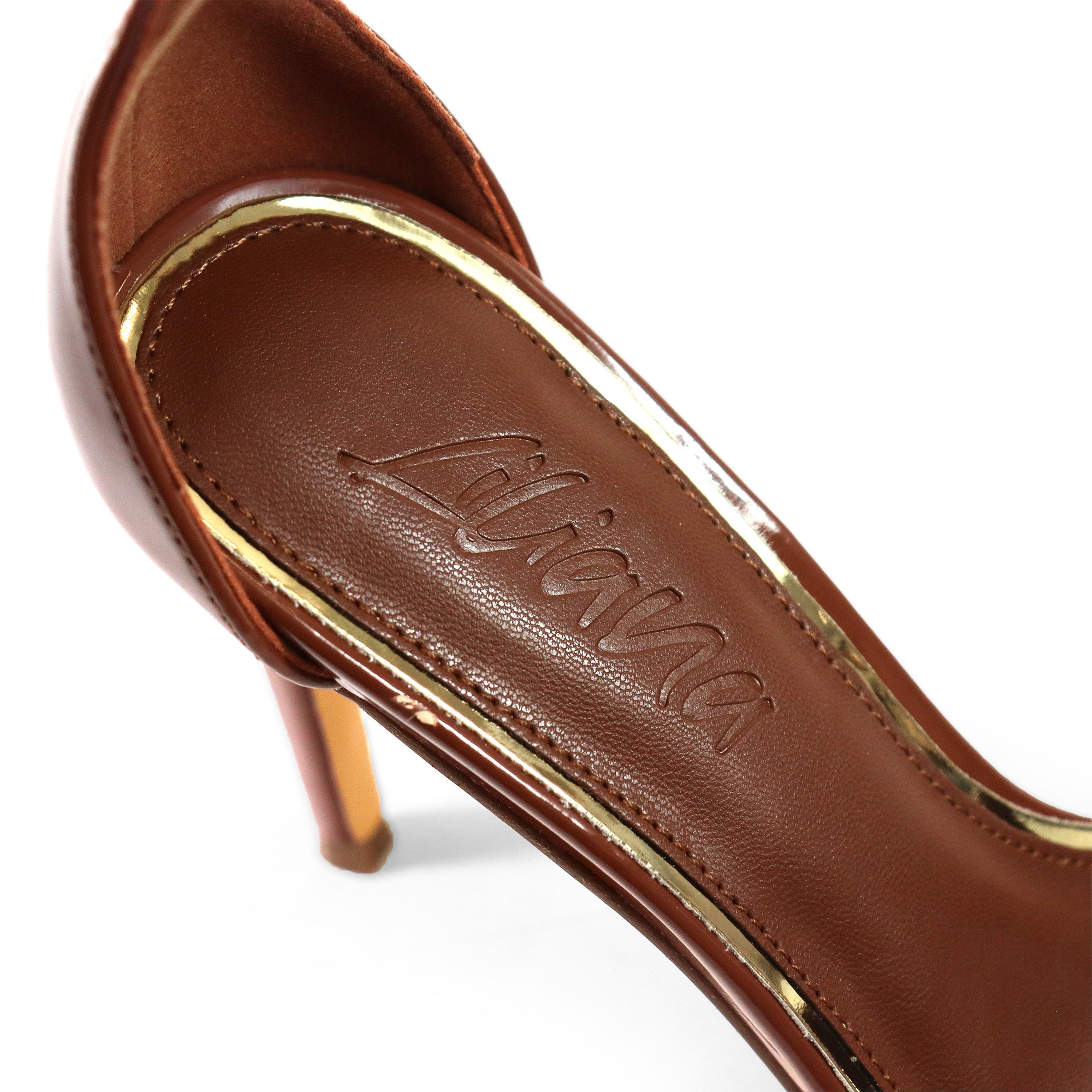 LAUCIA-41 POINTED TOE ANKLE STRAP W/ STILETTO HEEL BROWN