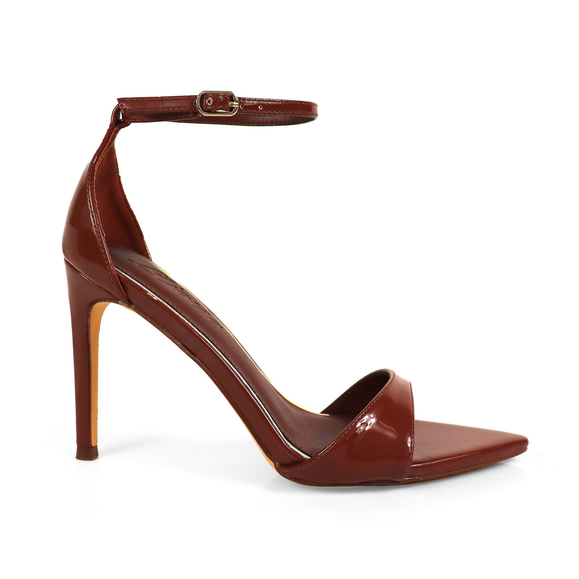 LAUCIA-41 POINTED TOE ANKLE STRAP W/ STILETTO HEEL BROWN