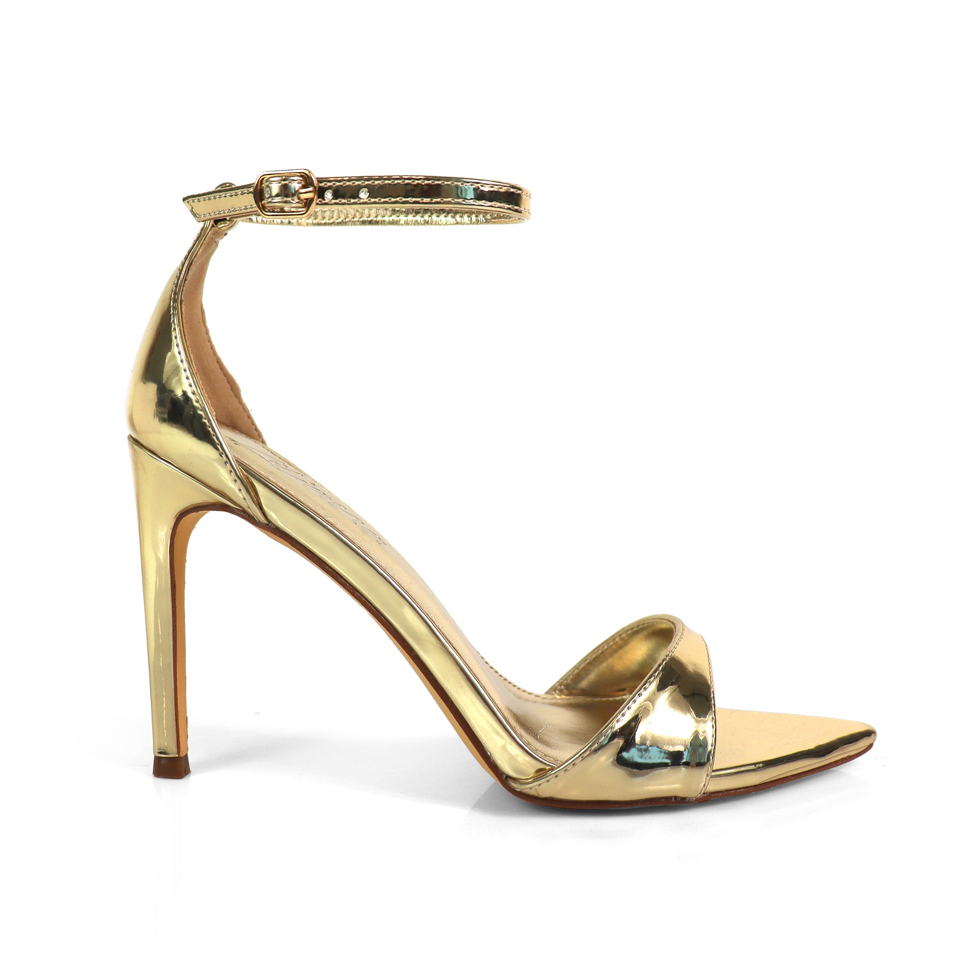 LAUCIA-41 POINTED TOE ANKLE STRAP W/ STILETTO HEEL GOLD