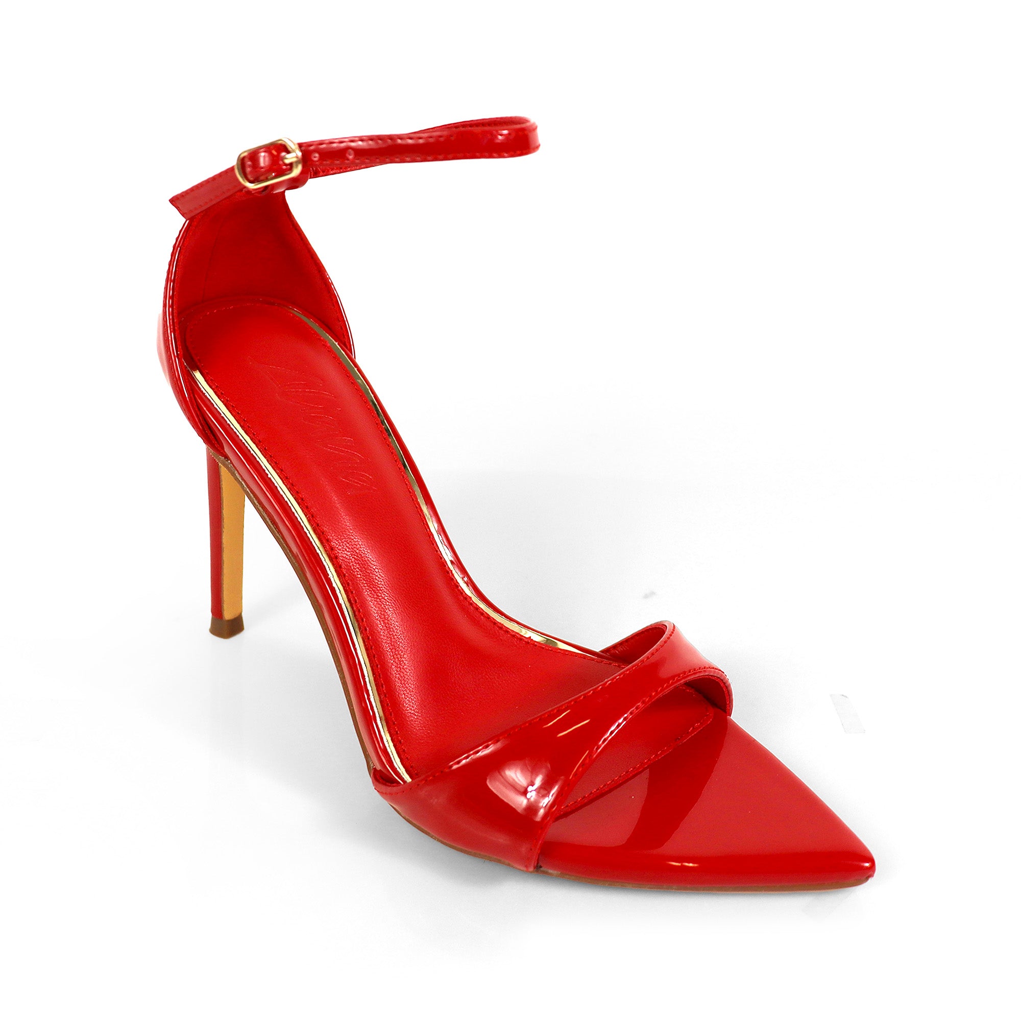 LAUCIA-41 POINTED TOE ANKLE STRAP W/ STILETTO HEEL RED