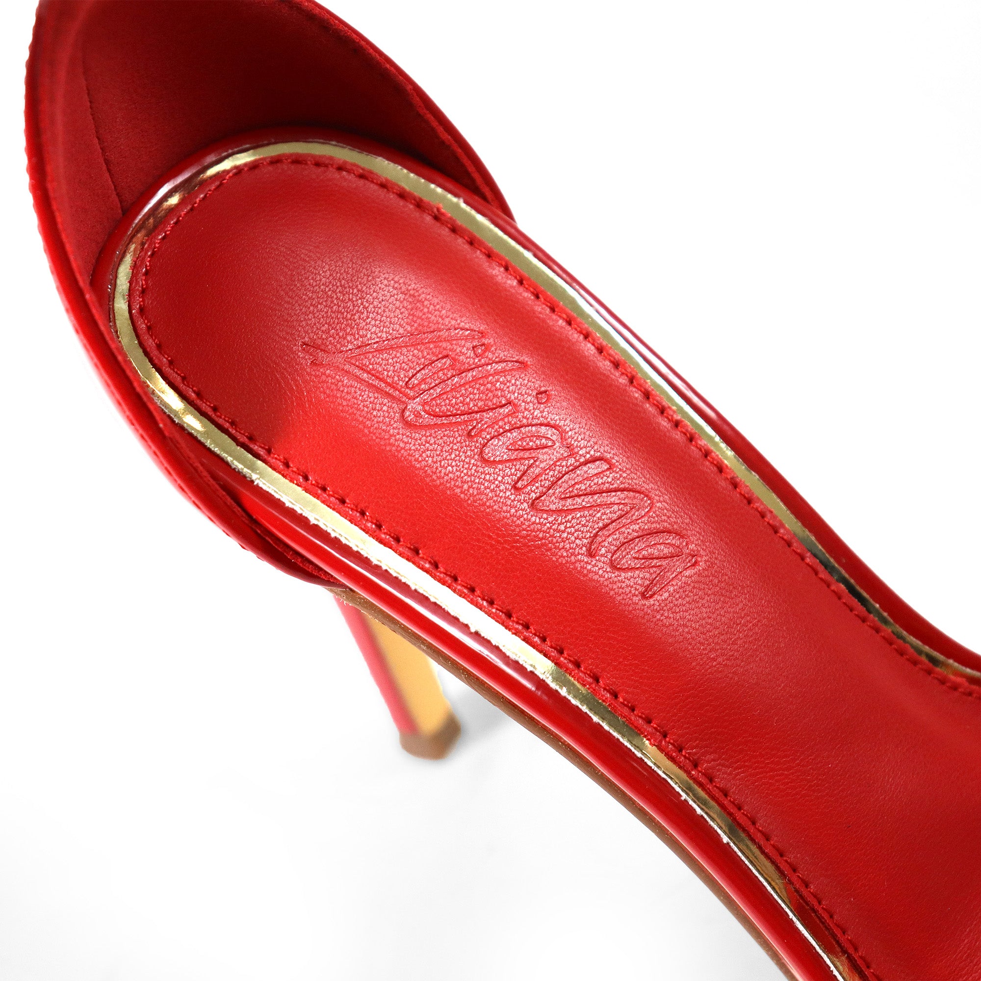 LAUCIA-41 POINTED TOE ANKLE STRAP W/ STILETTO HEEL RED