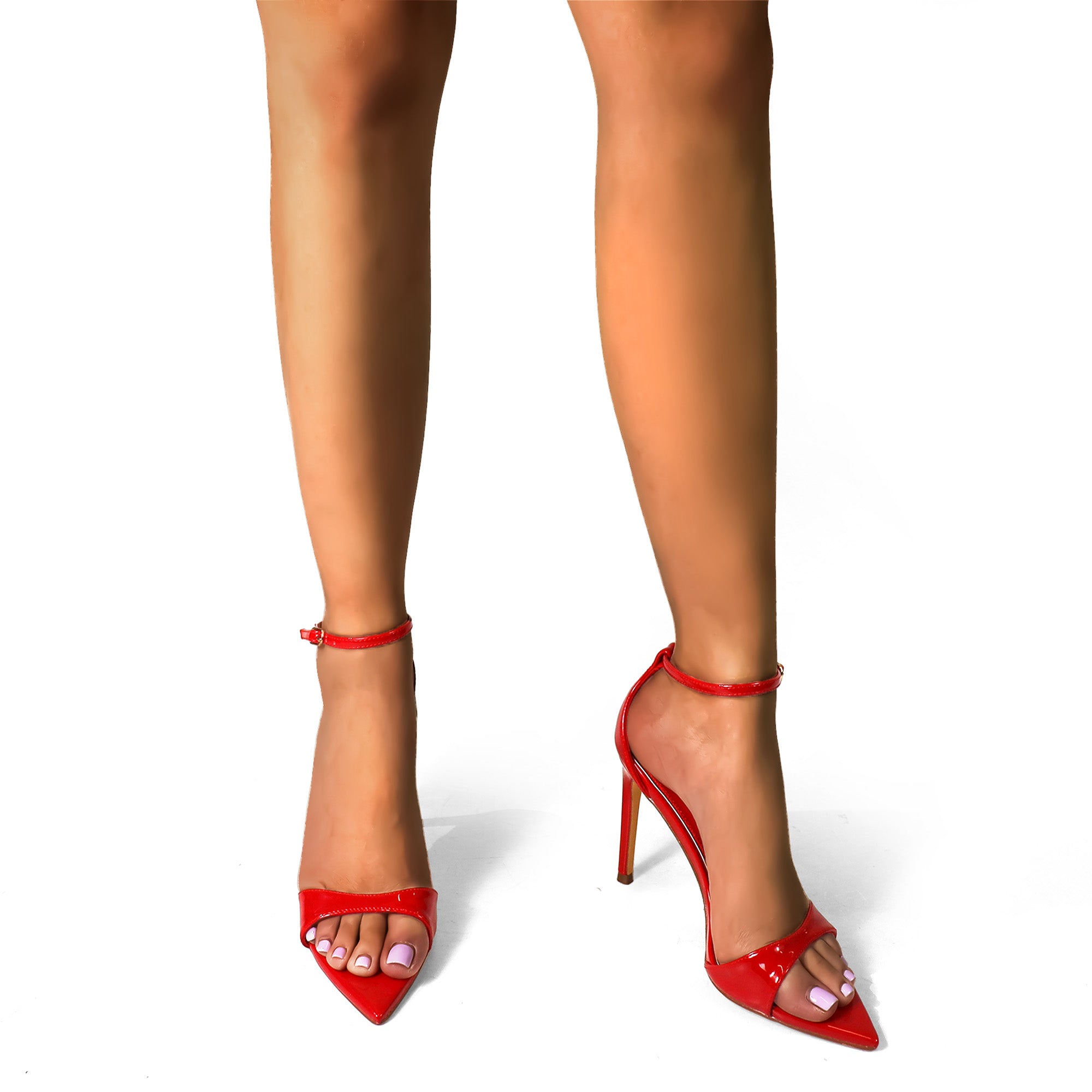 LAUCIA-41 POINTED TOE ANKLE STRAP W/ STILETTO HEEL RED