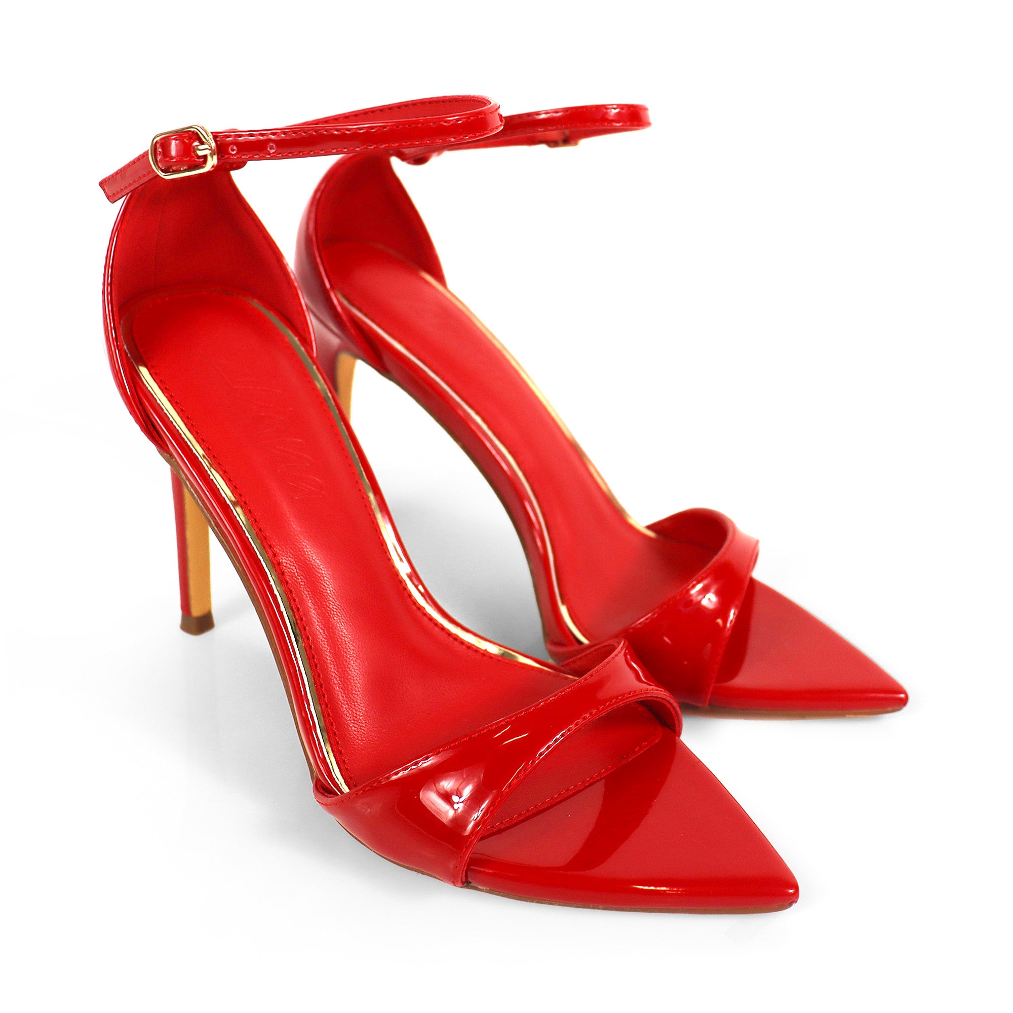 LAUCIA-41 POINTED TOE ANKLE STRAP W/ STILETTO HEEL RED