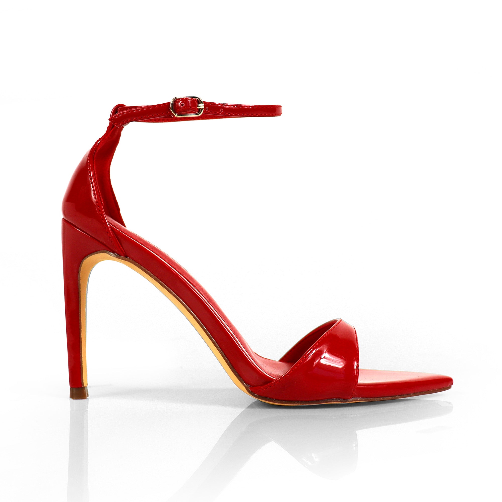 LAUCIA-41 POINTED TOE ANKLE STRAP W/ STILETTO HEEL RED
