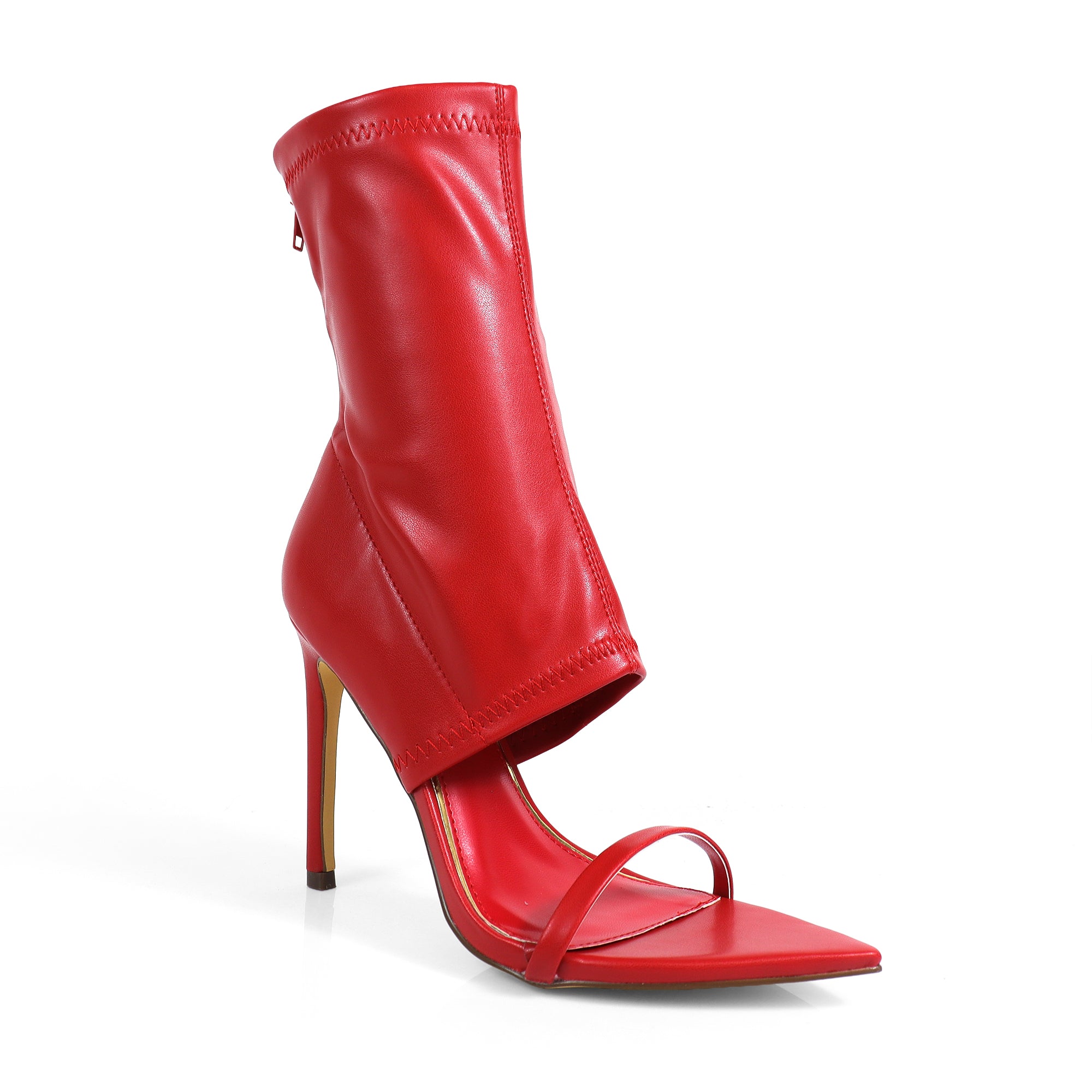 LAURENT-115 POINTY TOE PEEP TOE HEEL W/ ANKLE WARP RED