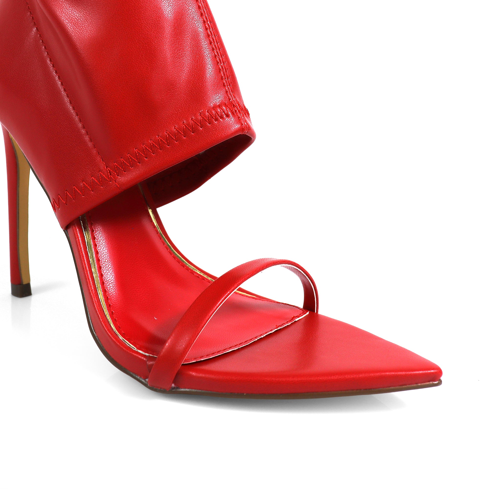 LAURENT-115 POINTY TOE PEEP TOE HEEL W/ ANKLE WARP RED