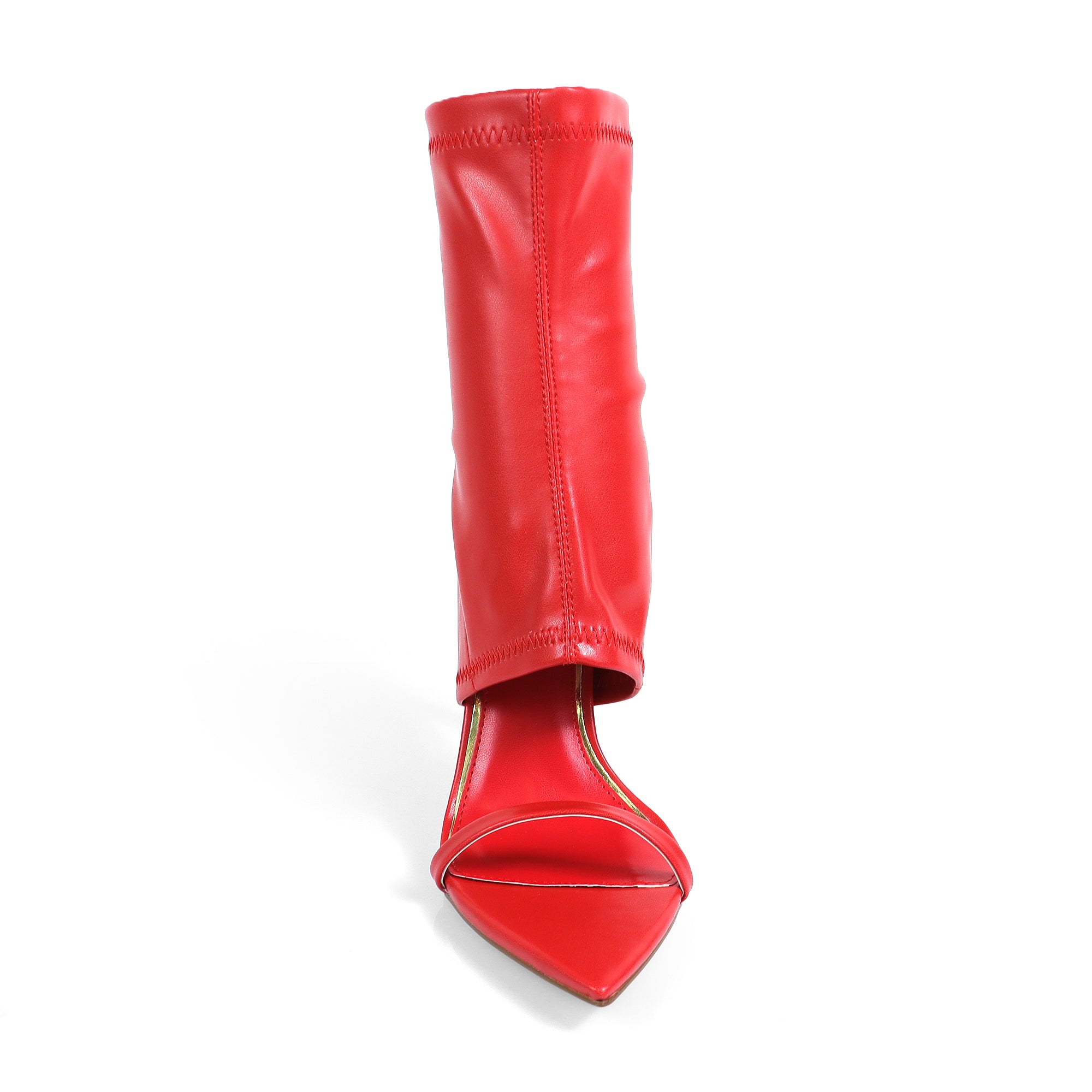 LAURENT-115 POINTY TOE PEEP TOE HEEL W/ ANKLE WARP RED