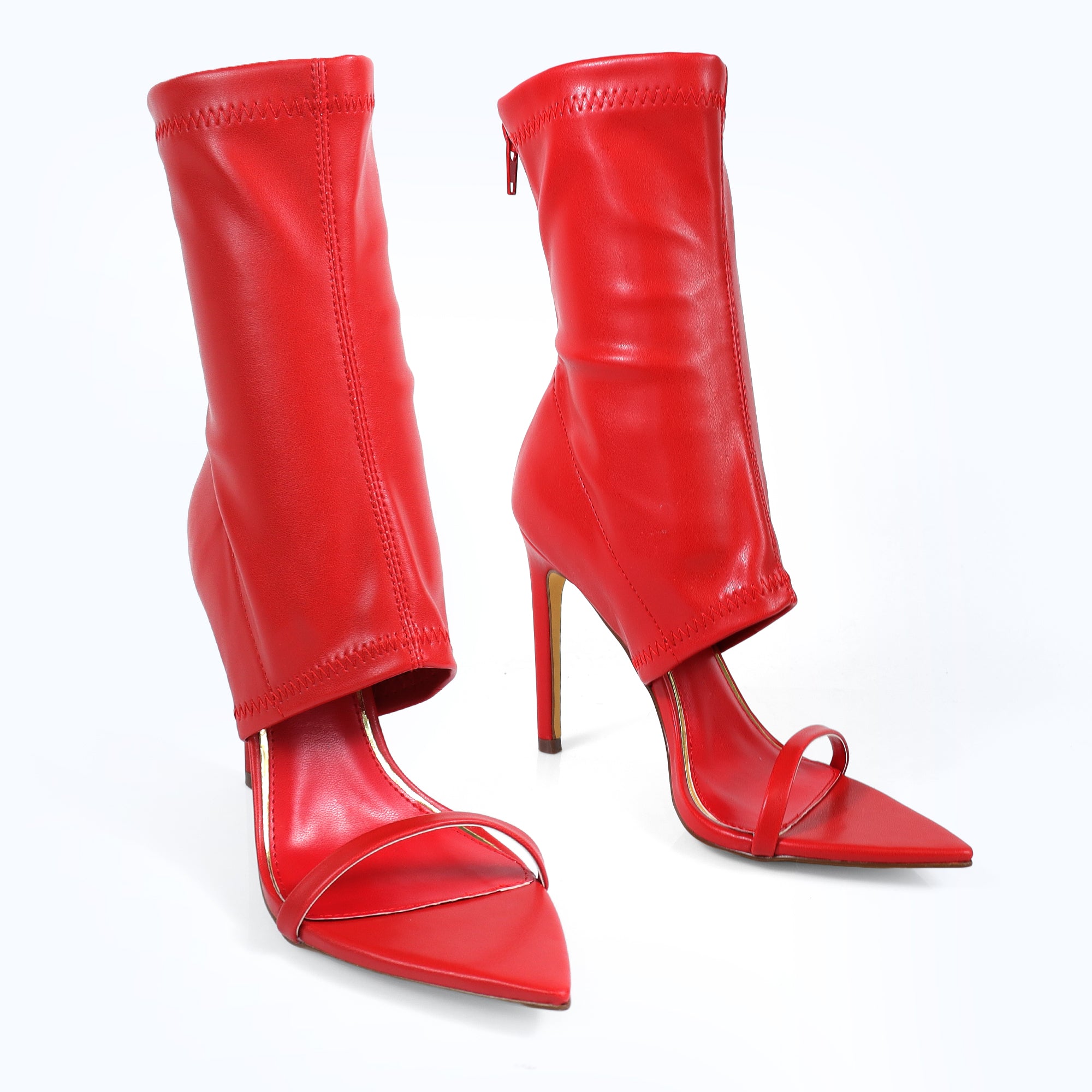 LAURENT-115 POINTY TOE PEEP TOE HEEL W/ ANKLE WARP RED