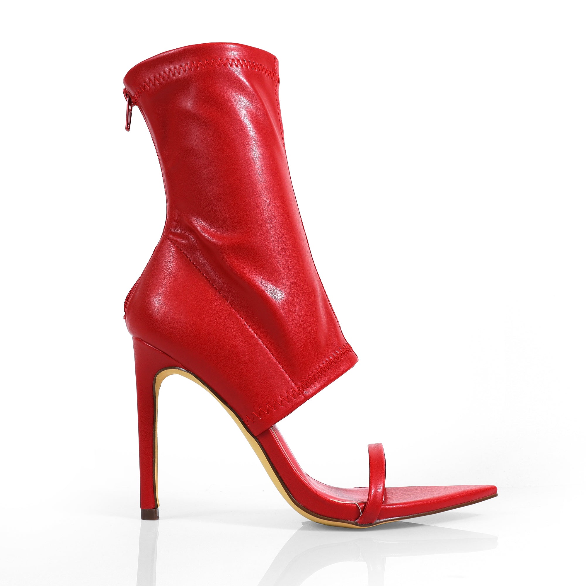 LAURENT-115 POINTY TOE PEEP TOE HEEL W/ ANKLE WARP RED