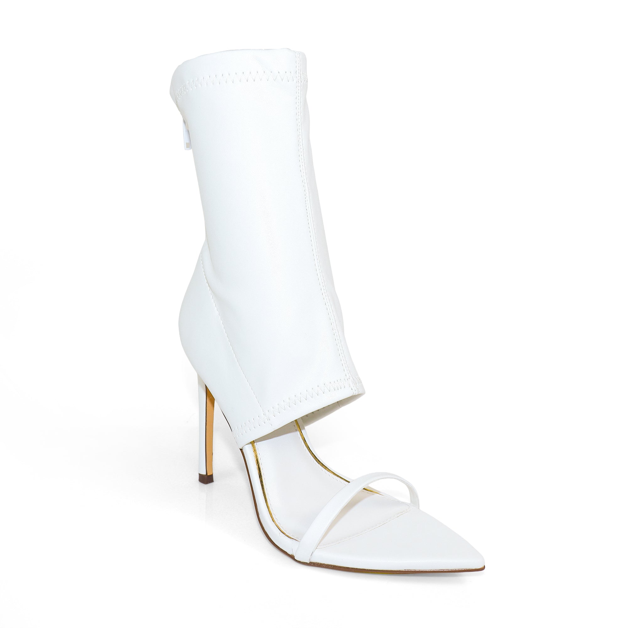 LAURENT-115 POINTY TOE PEEP TOE HEEL W/ ANKLE WARP WHITE