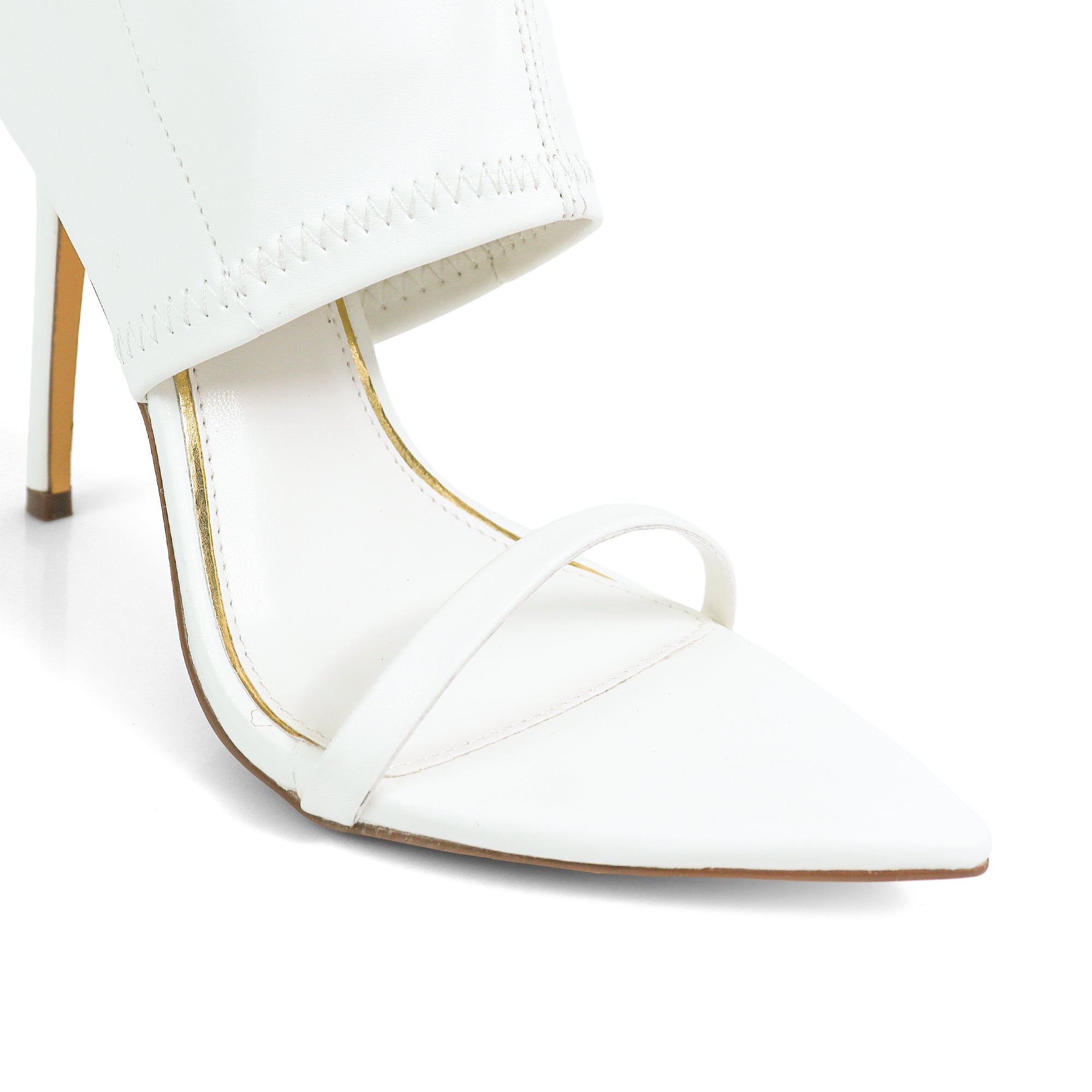 LAURENT-115 POINTY TOE PEEP TOE HEEL W/ ANKLE WARP WHITE