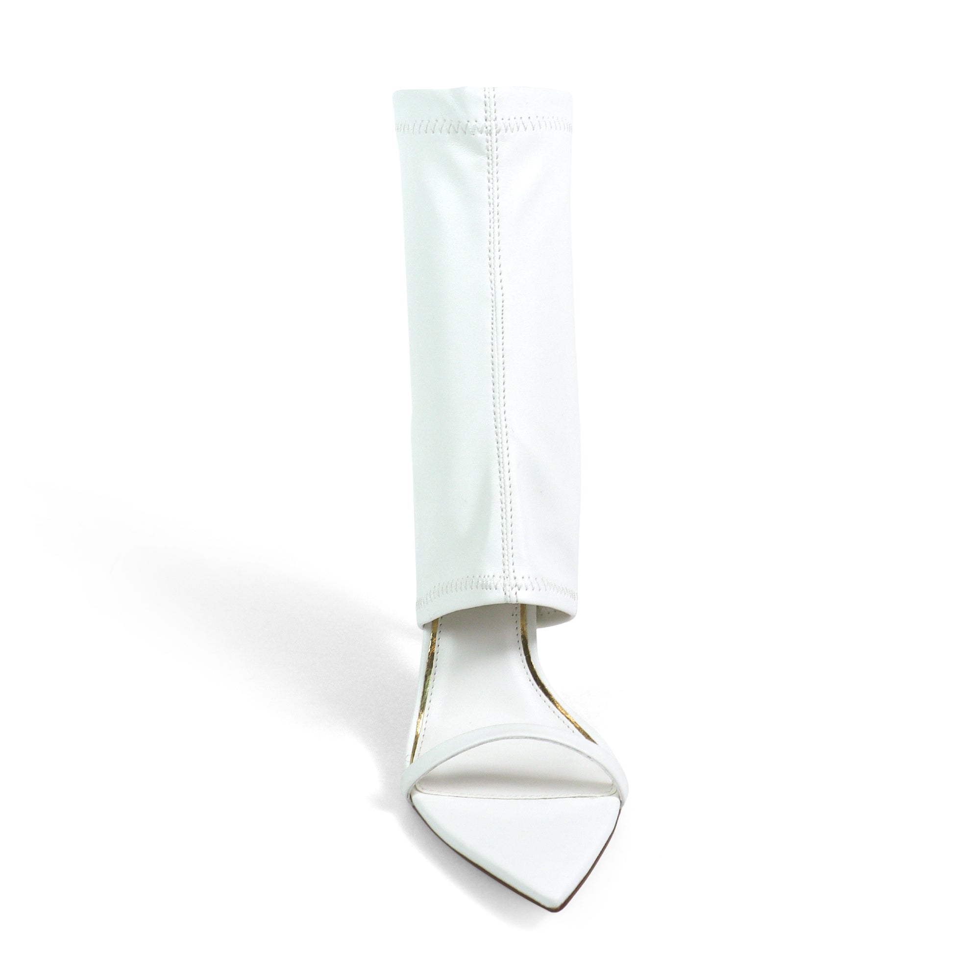 LAURENT-115 POINTY TOE PEEP TOE HEEL W/ ANKLE WARP WHITE