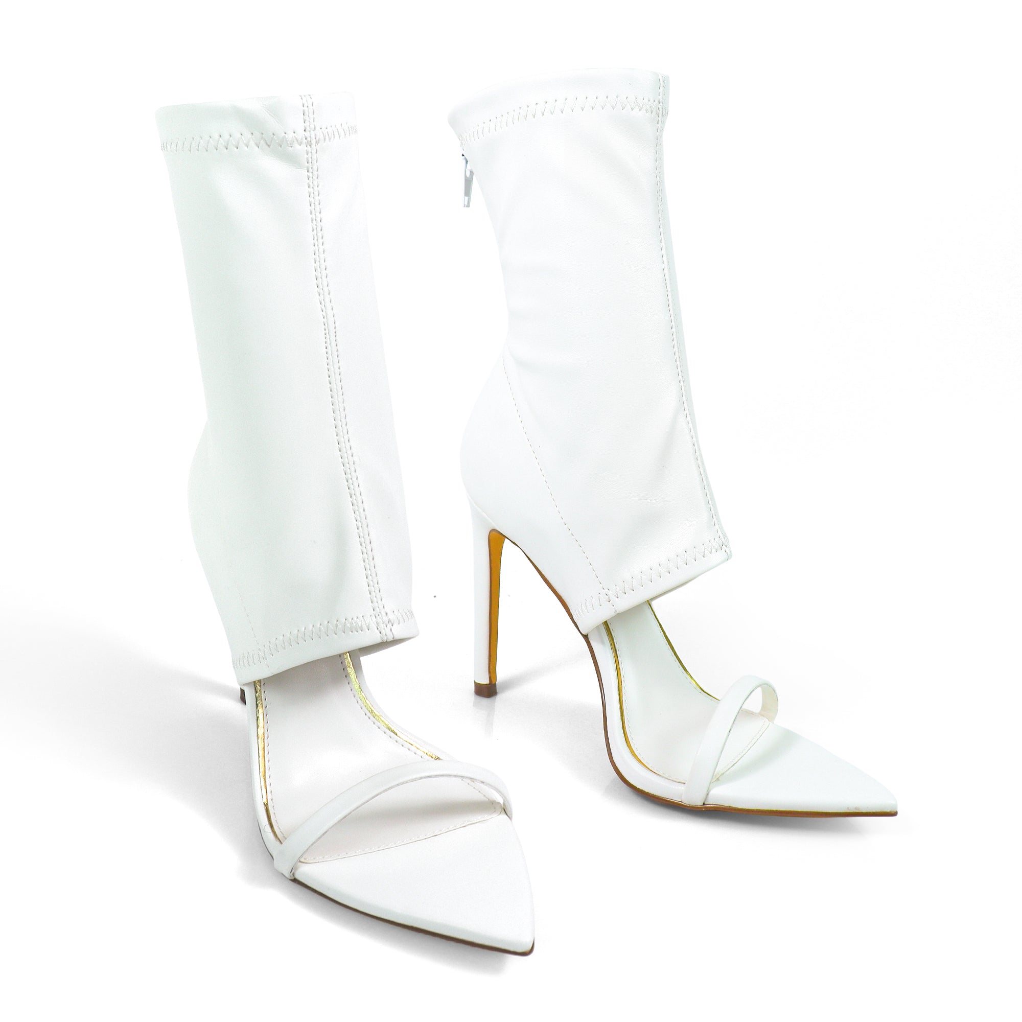 LAURENT-115 POINTY TOE PEEP TOE HEEL W/ ANKLE WARP WHITE
