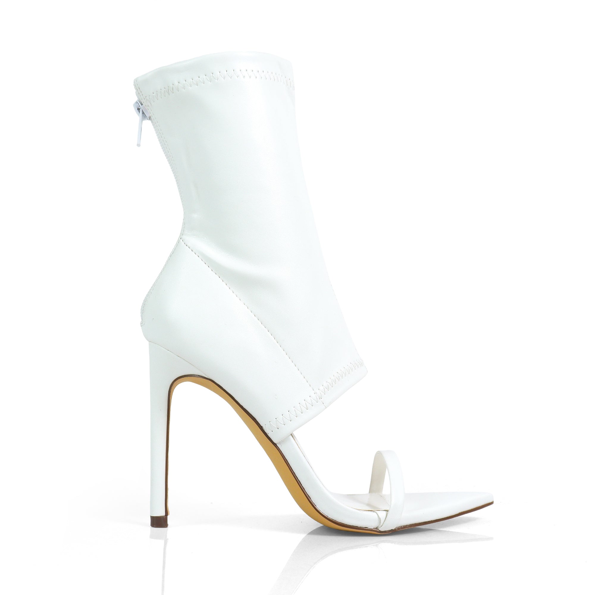 LAURENT-115 POINTY TOE PEEP TOE HEEL W/ ANKLE WARP WHITE