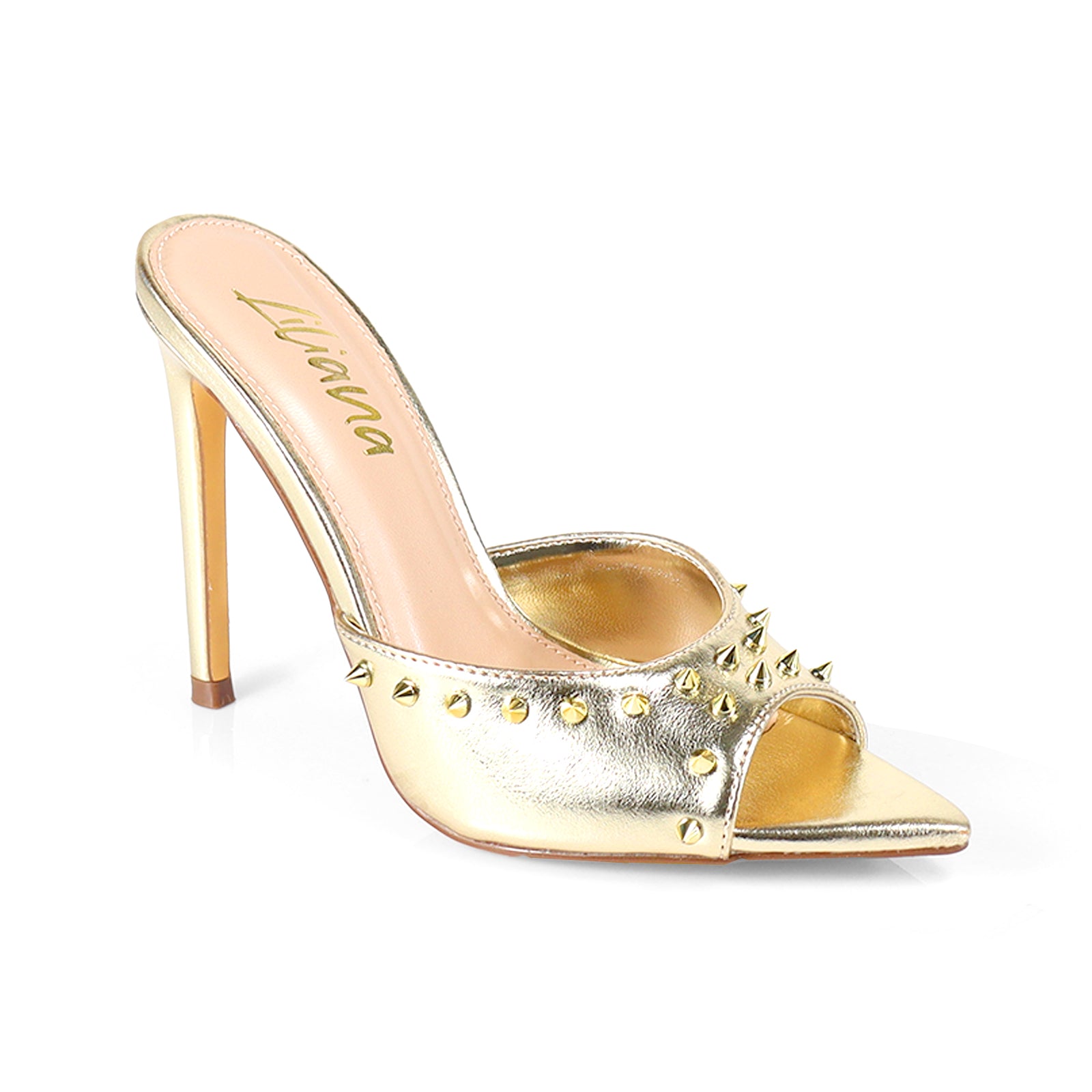 LAURENT-125 POINTY PEEP TO RIVET UPPER W HEEL GOLD