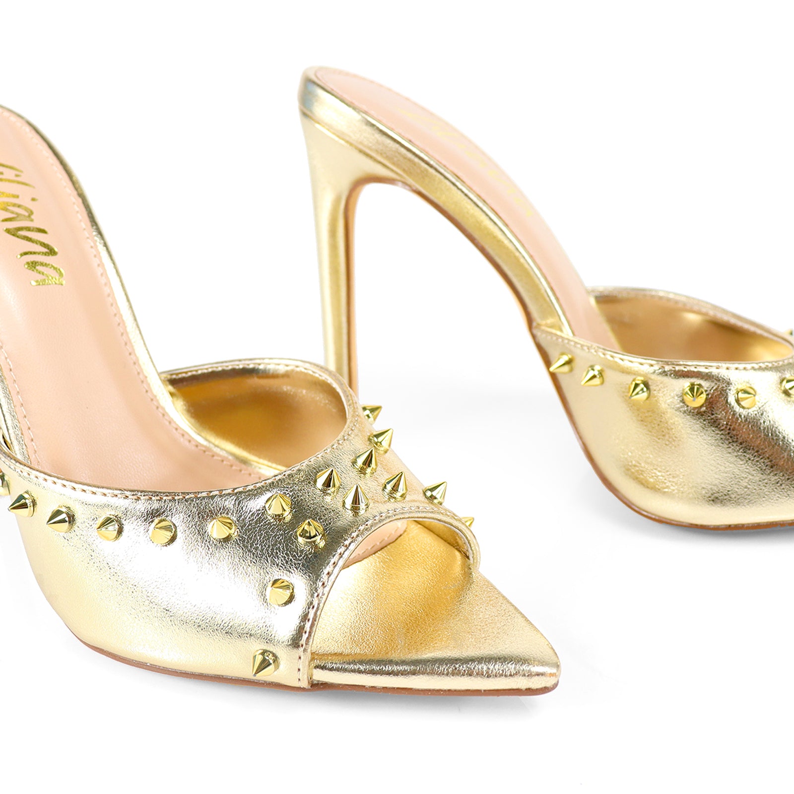 LAURENT-125 POINTY PEEP TO RIVET UPPER W HEEL GOLD
