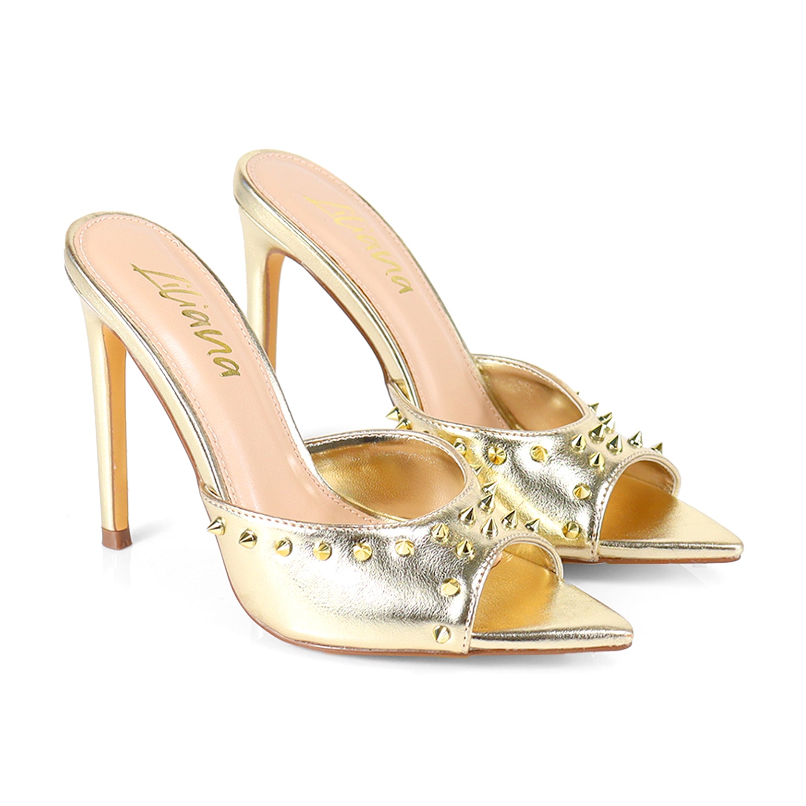 LAURENT-125 POINTY PEEP TO RIVET UPPER W HEEL GOLD