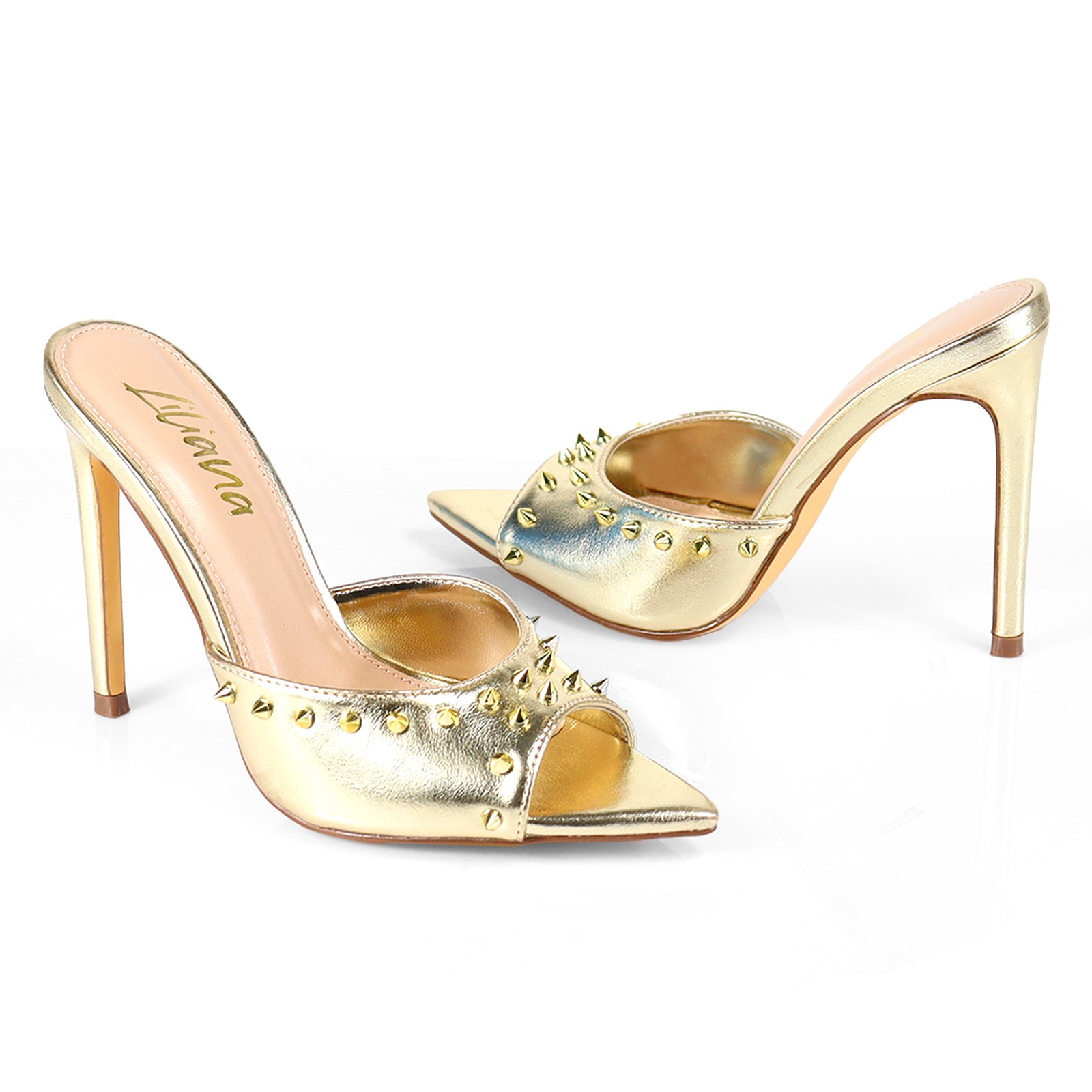 LAURENT-125 POINTY PEEP TO RIVET UPPER W HEEL GOLD