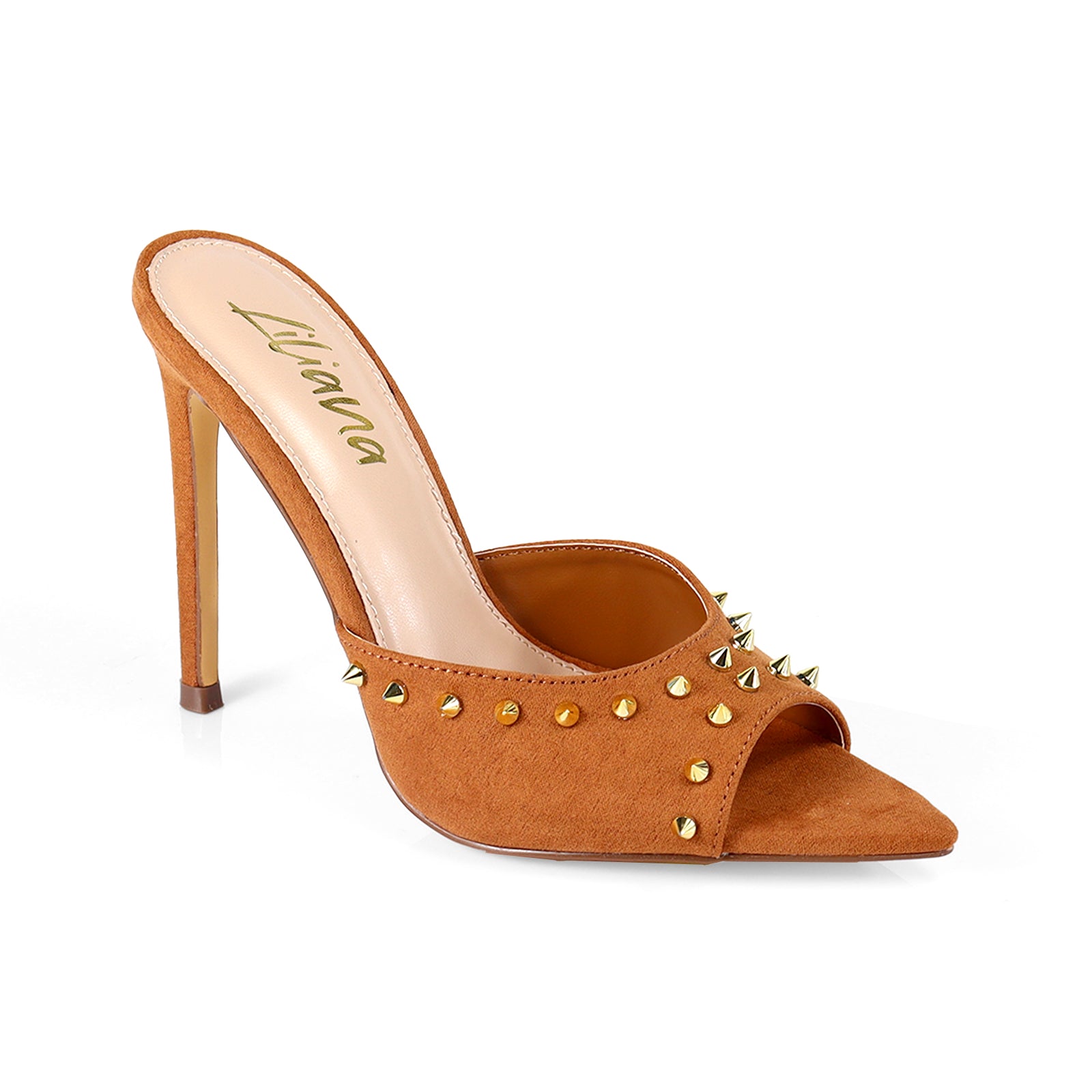 LAURENT-125 POINTY PEEP TO RIVET UPPER W HEEL TAN