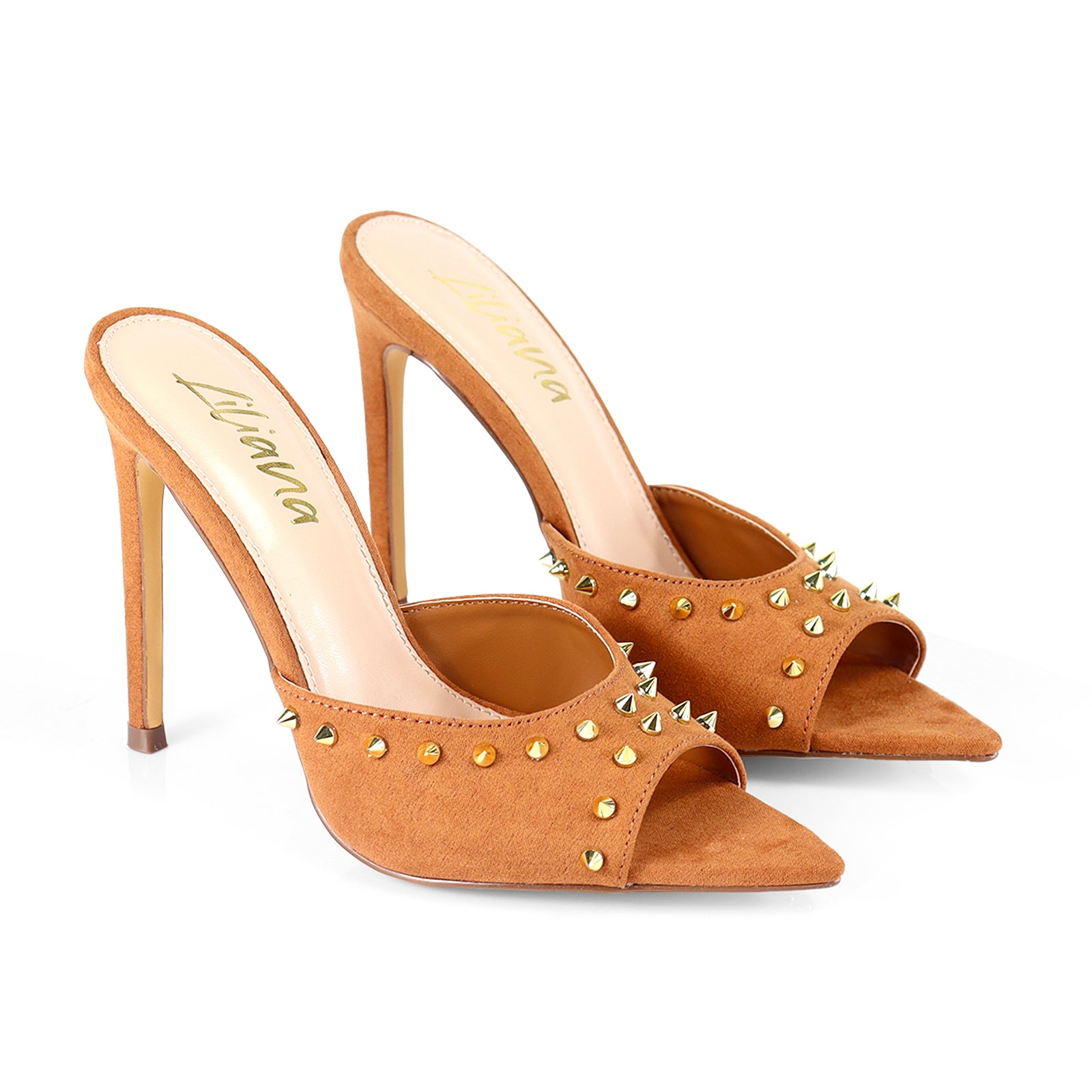 LAURENT-125 POINTY PEEP TO RIVET UPPER W HEEL TAN