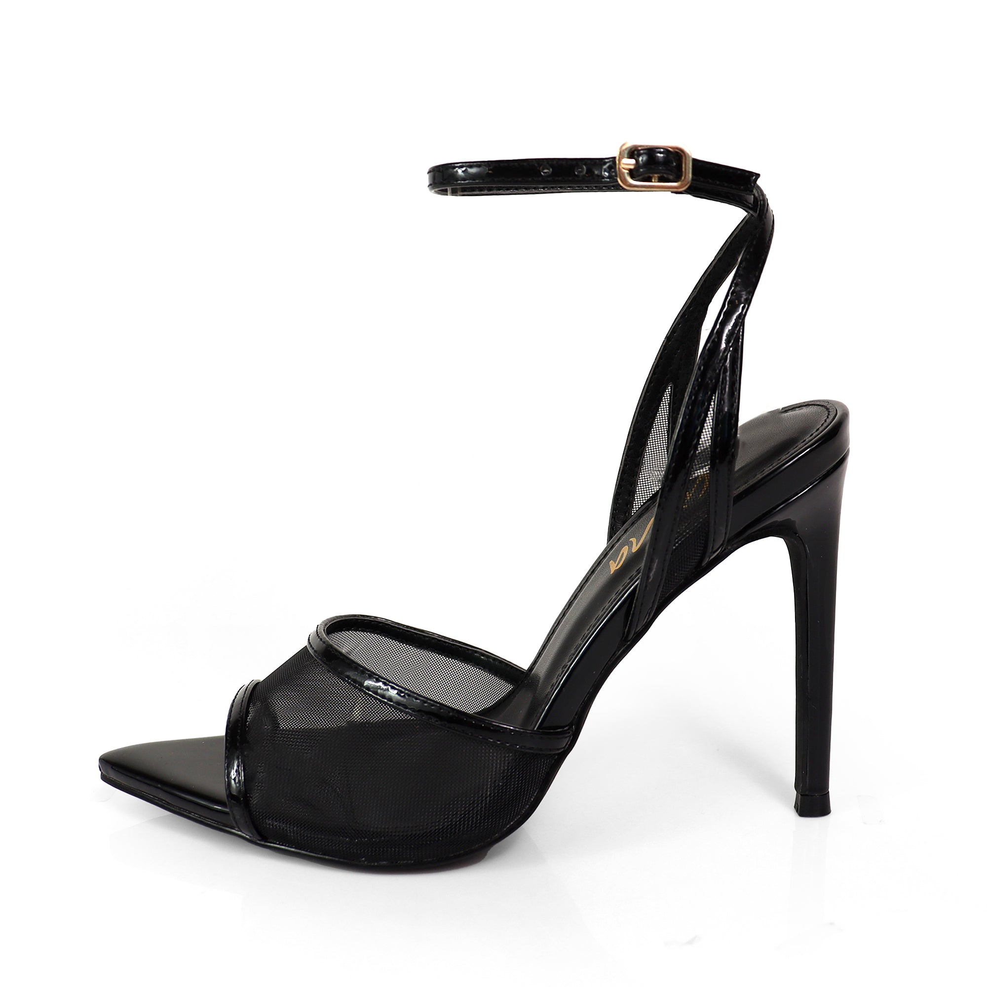 LAURENT-133 POINTED TOE MESH STRAP HEEL BLACK