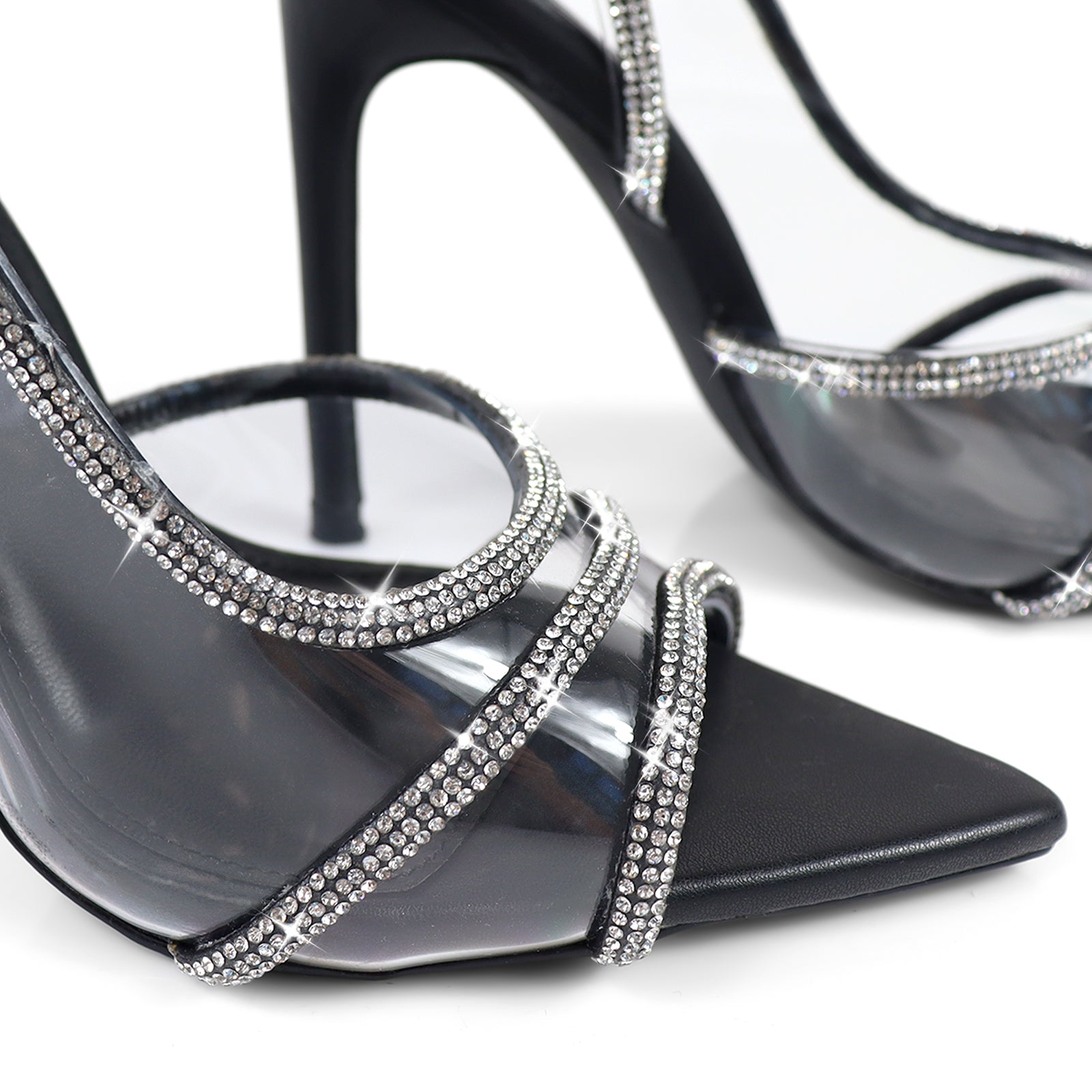 LAURENT-139 POINTED TOE RHINESTONE STRAP HEEL BLACK
