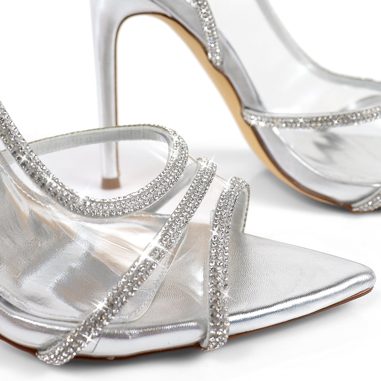 LAURENT-139 POINTED TOE RHINESTONE STRAP HEEL SILVER