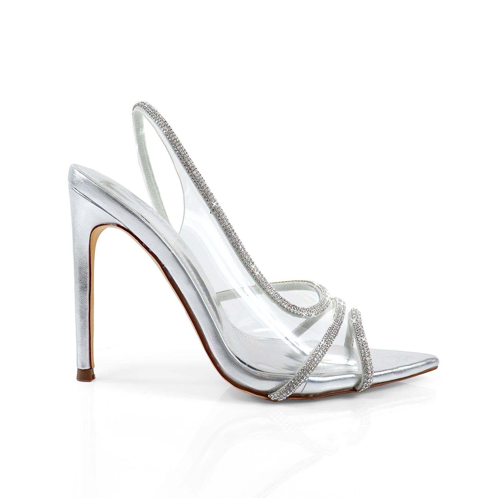 LAURENT-139 POINTED TOE RHINESTONE STRAP HEEL SILVER