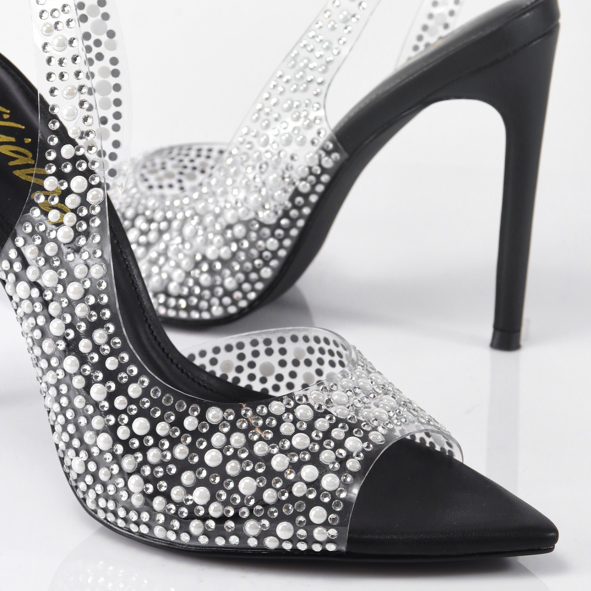 LAURENT-148 PEEP TOE SLINGBACK RHINESTONE W/ HEEL BLACK