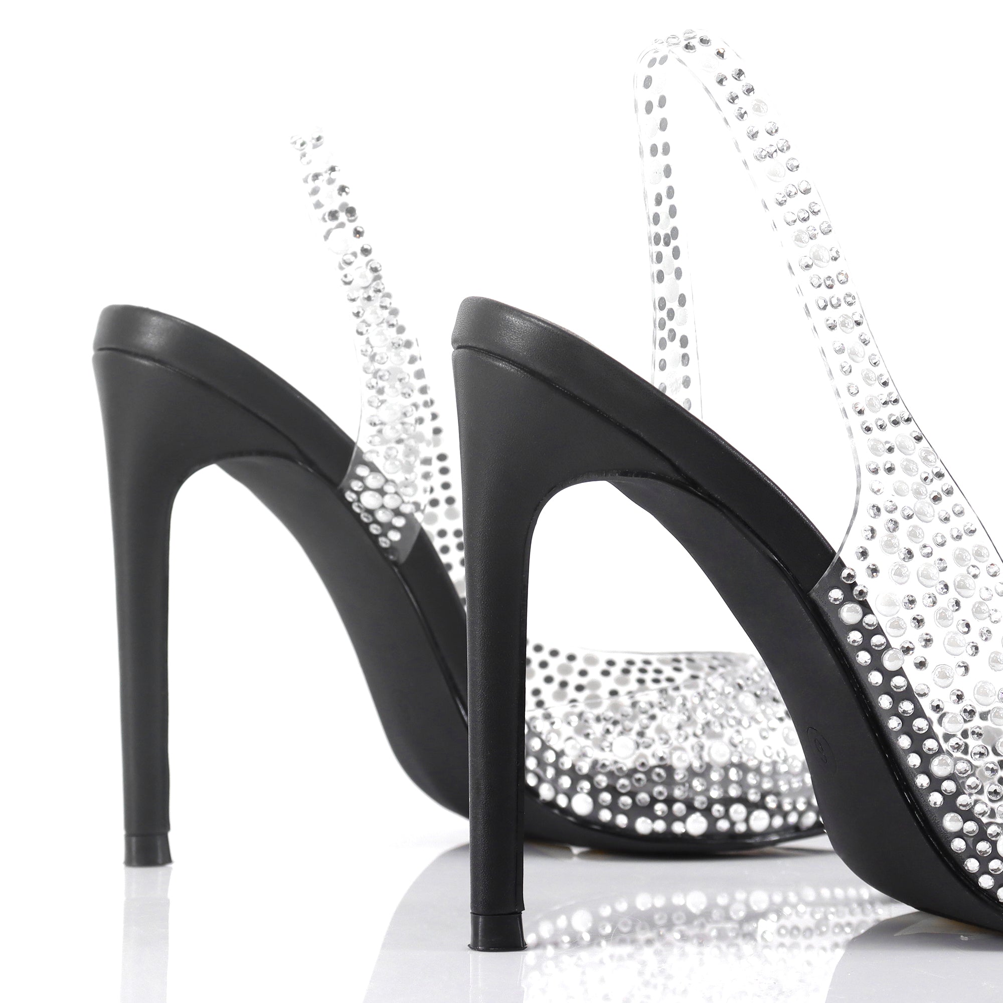 LAURENT-148 PEEP TOE SLINGBACK RHINESTONE W/ HEEL BLACK