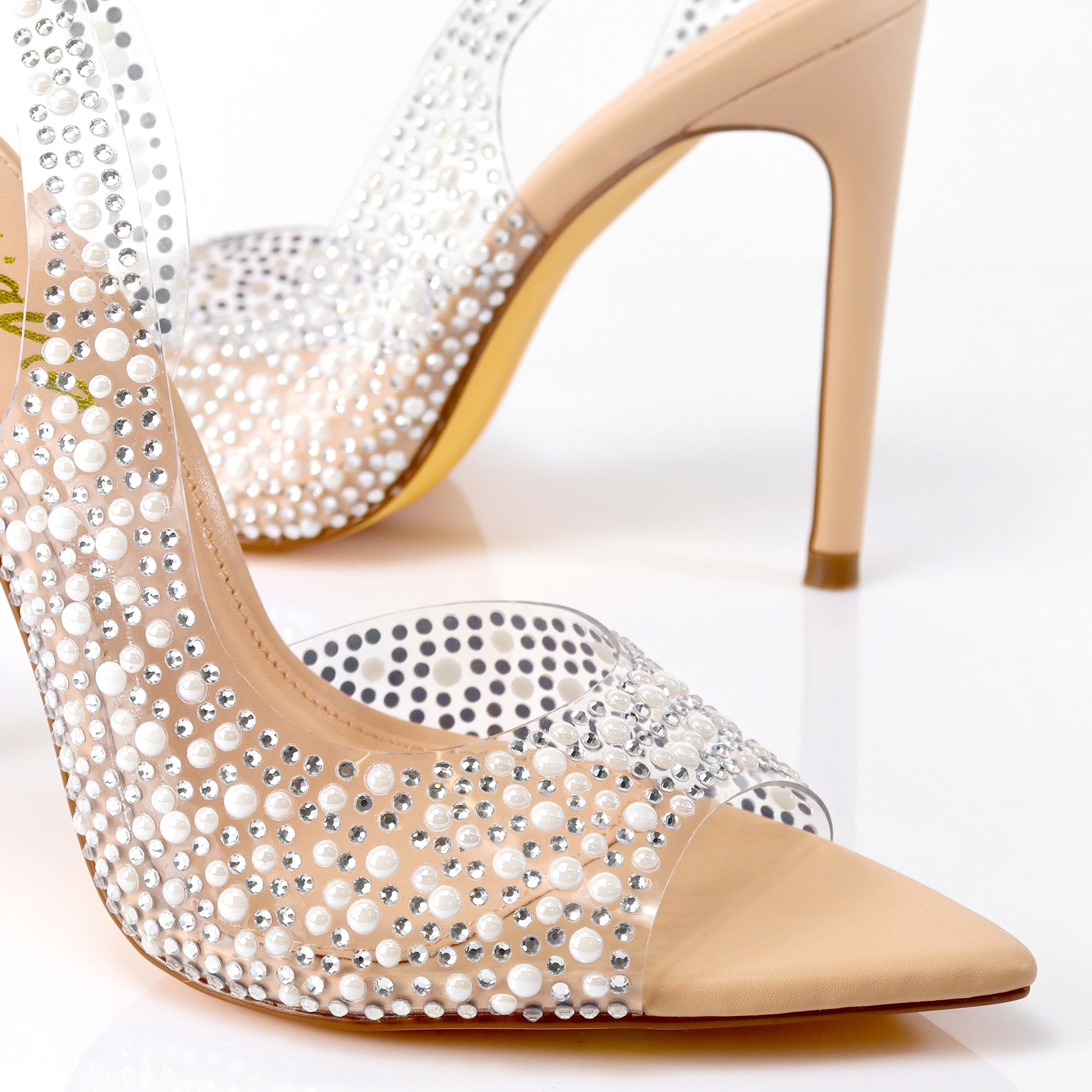 LAURENT-148 PEEP TOE SLINGBACK RHINESTONE W/ HEEL NUDE