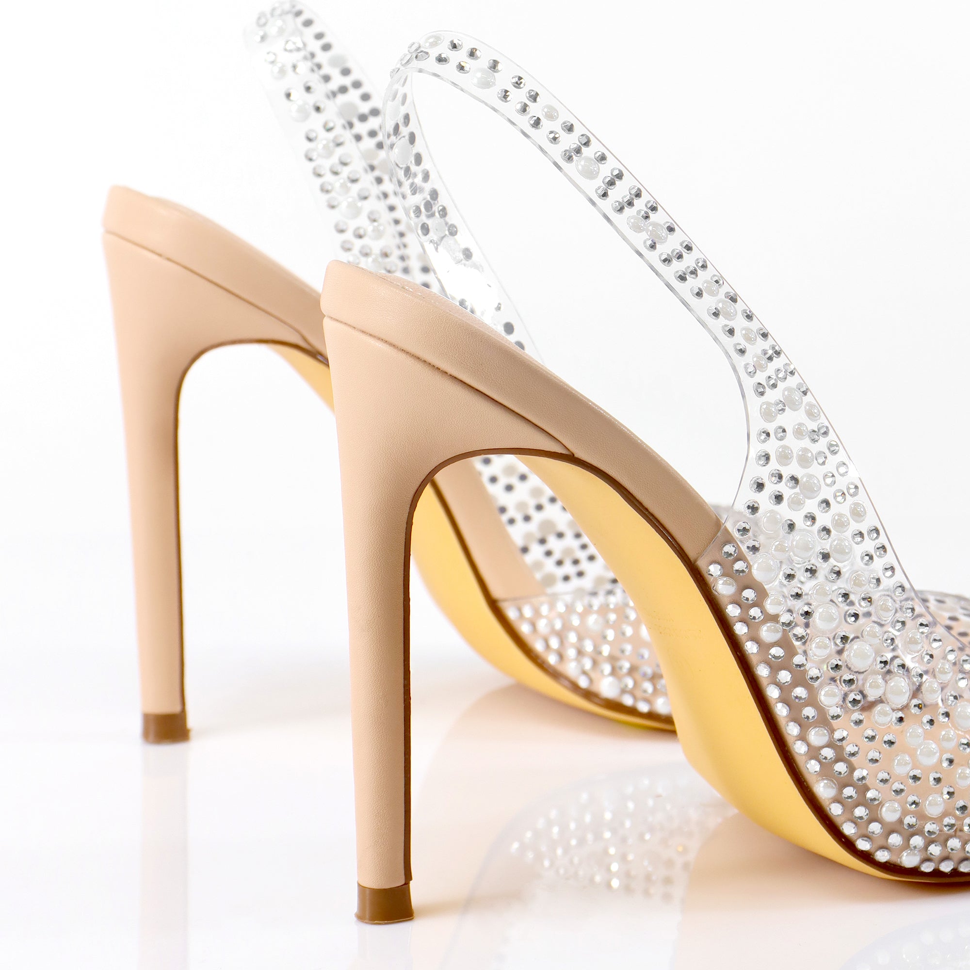 LAURENT-148 PEEP TOE SLINGBACK RHINESTONE W/ HEEL NUDE