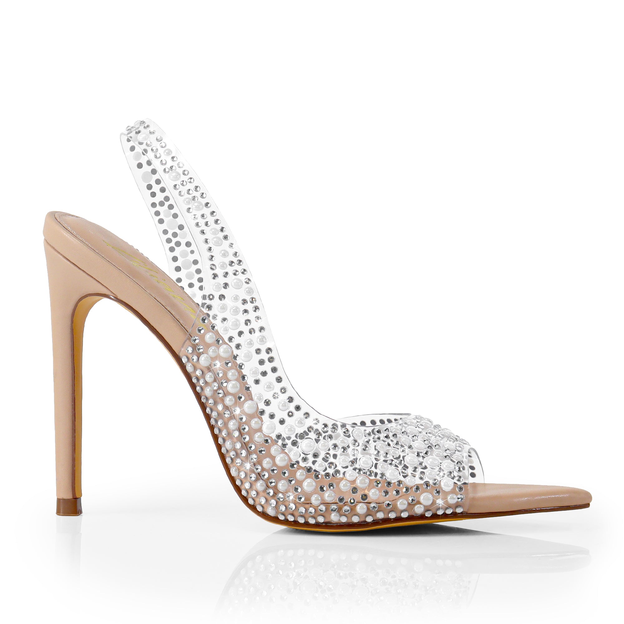 LAURENT-148 PEEP TOE SLINGBACK RHINESTONE W/ HEEL NUDE