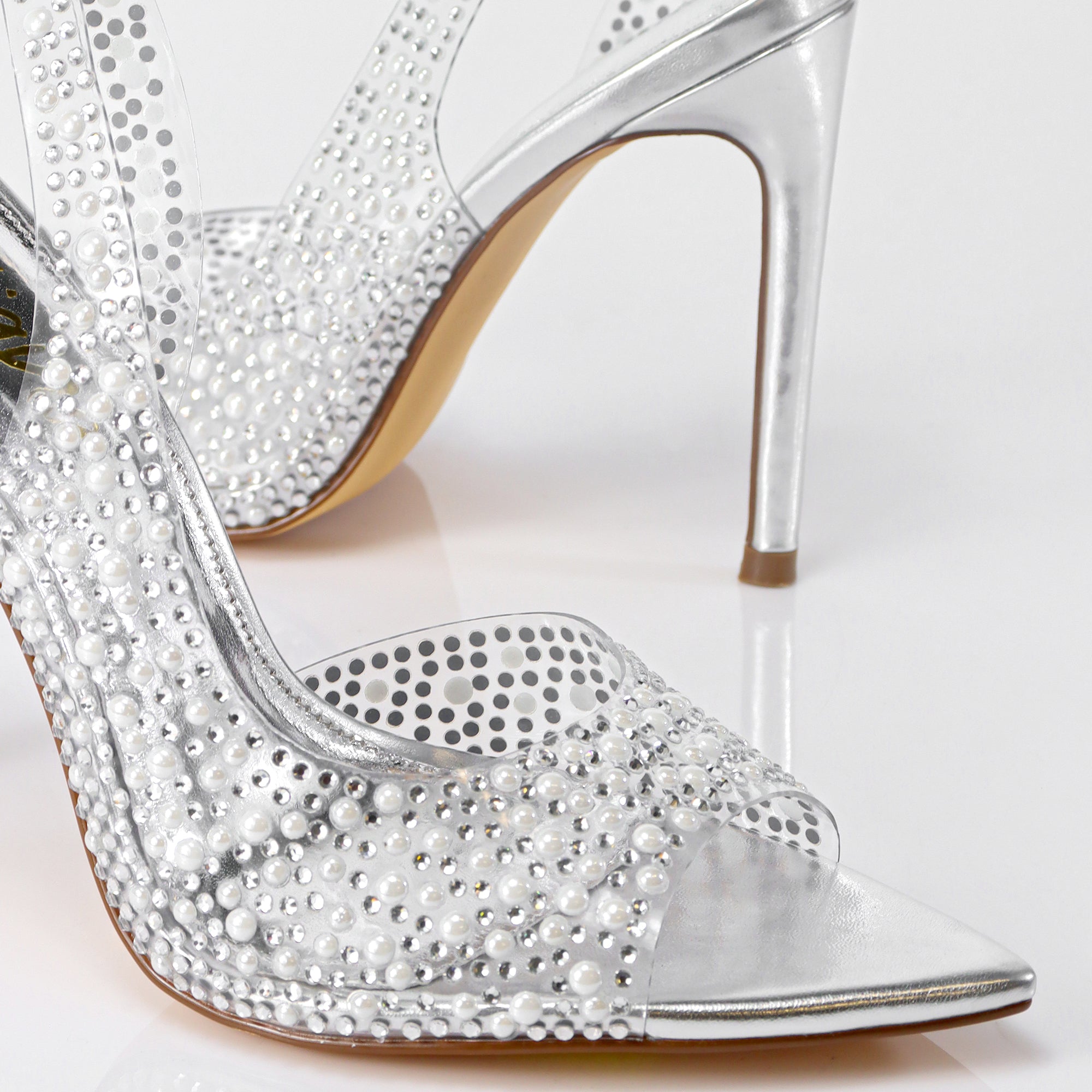 LAURENT-148 PEEP TOE SLINGBACK RHINESTONE W/ HEEL SILVER