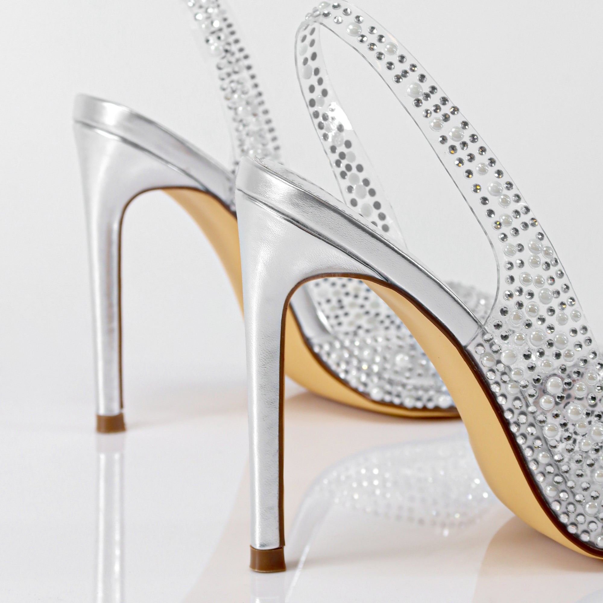 LAURENT-148 PEEP TOE SLINGBACK RHINESTONE W/ HEEL SILVER