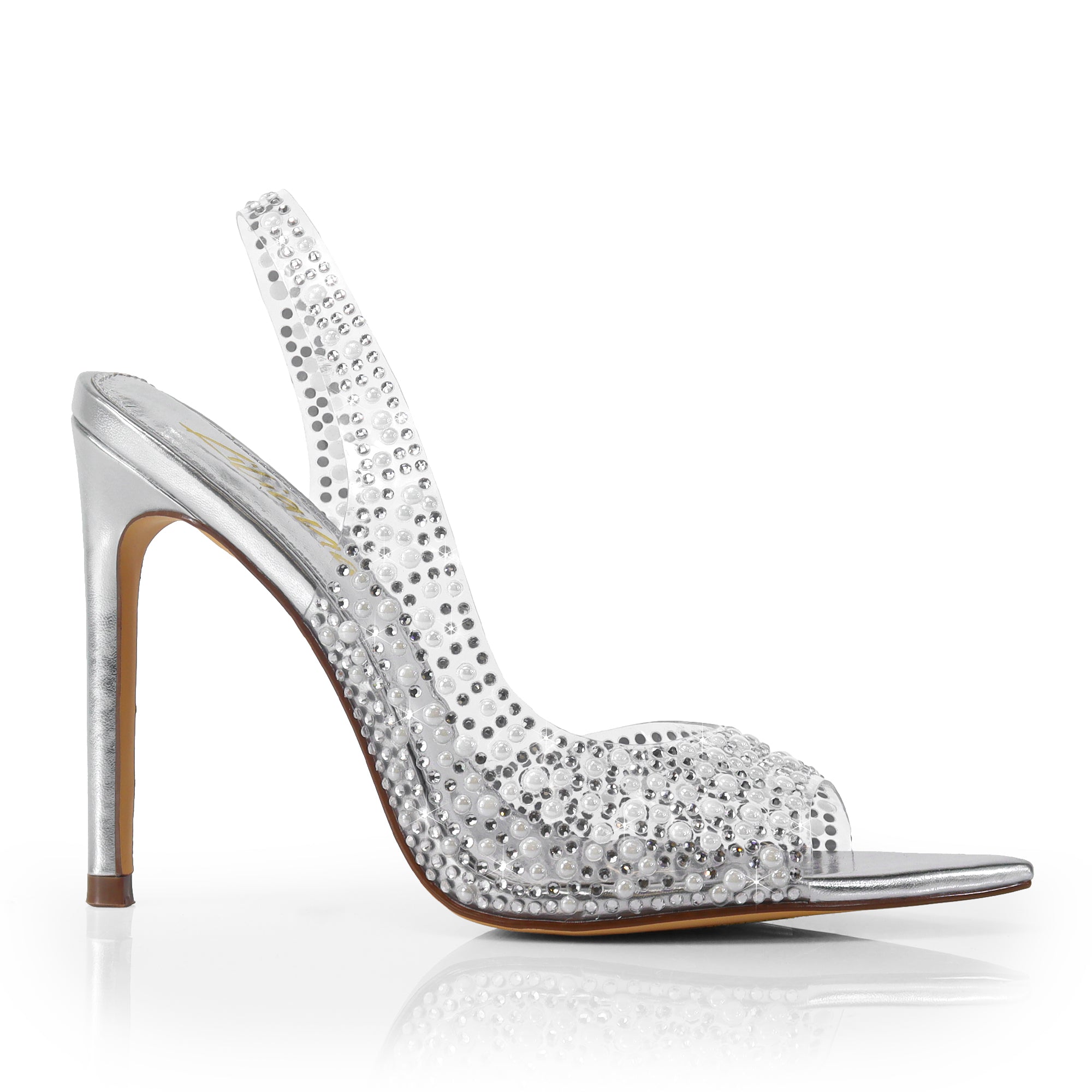 LAURENT-148 PEEP TOE SLINGBACK RHINESTONE W/ HEEL SILVER