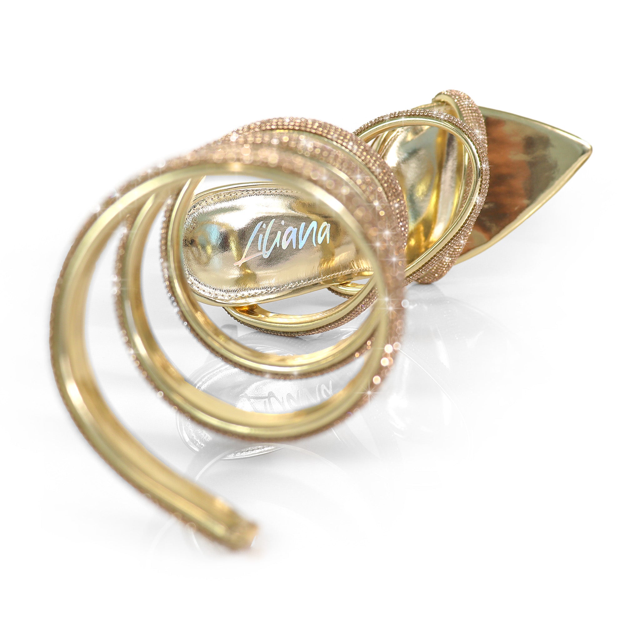 LAURENT-157 POINTED TOE RHINESTONE TUBULAR SPIRAL STRAP W/HEEL GOLD