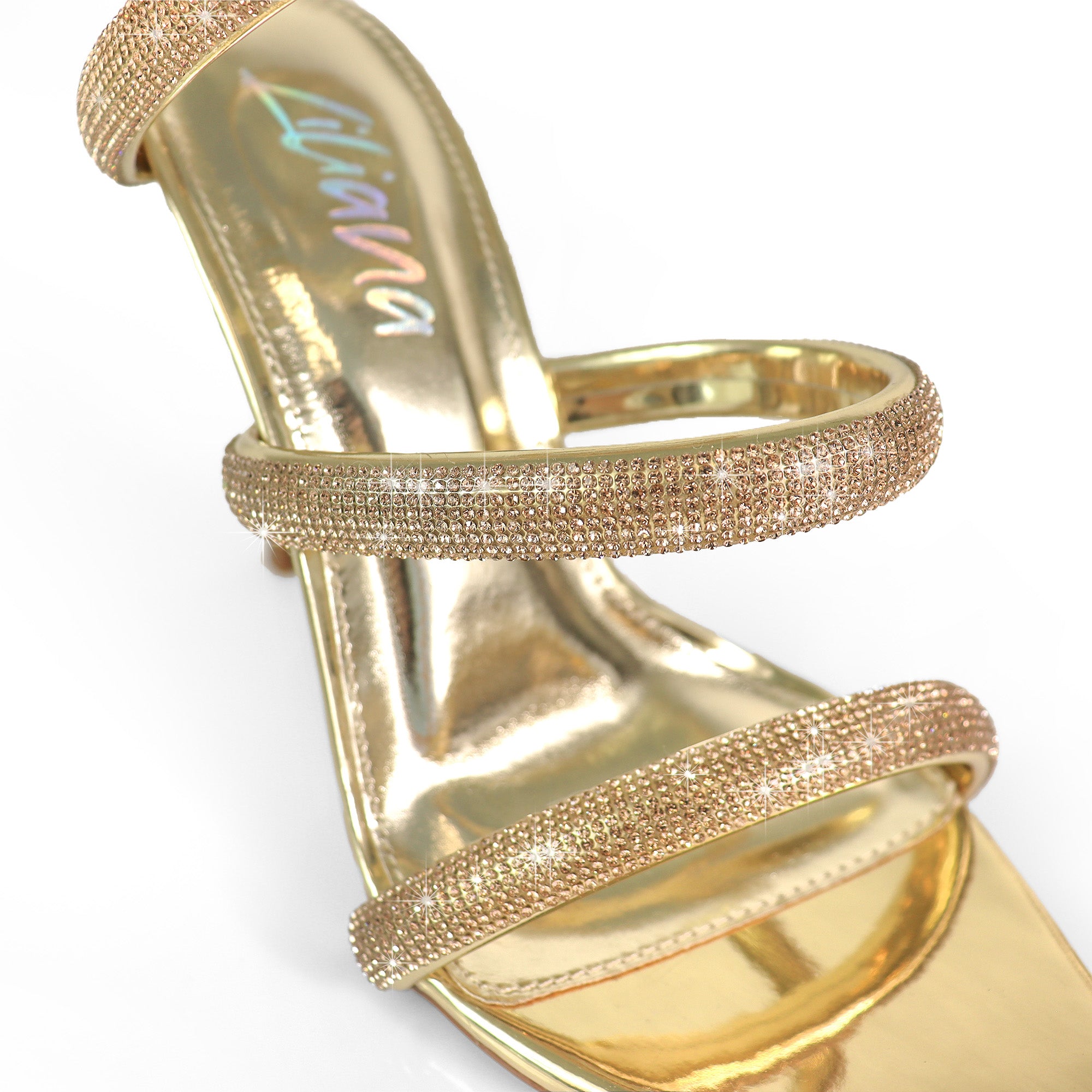 LAURENT-157 POINTED TOE RHINESTONE TUBULAR SPIRAL STRAP W/HEEL GOLD